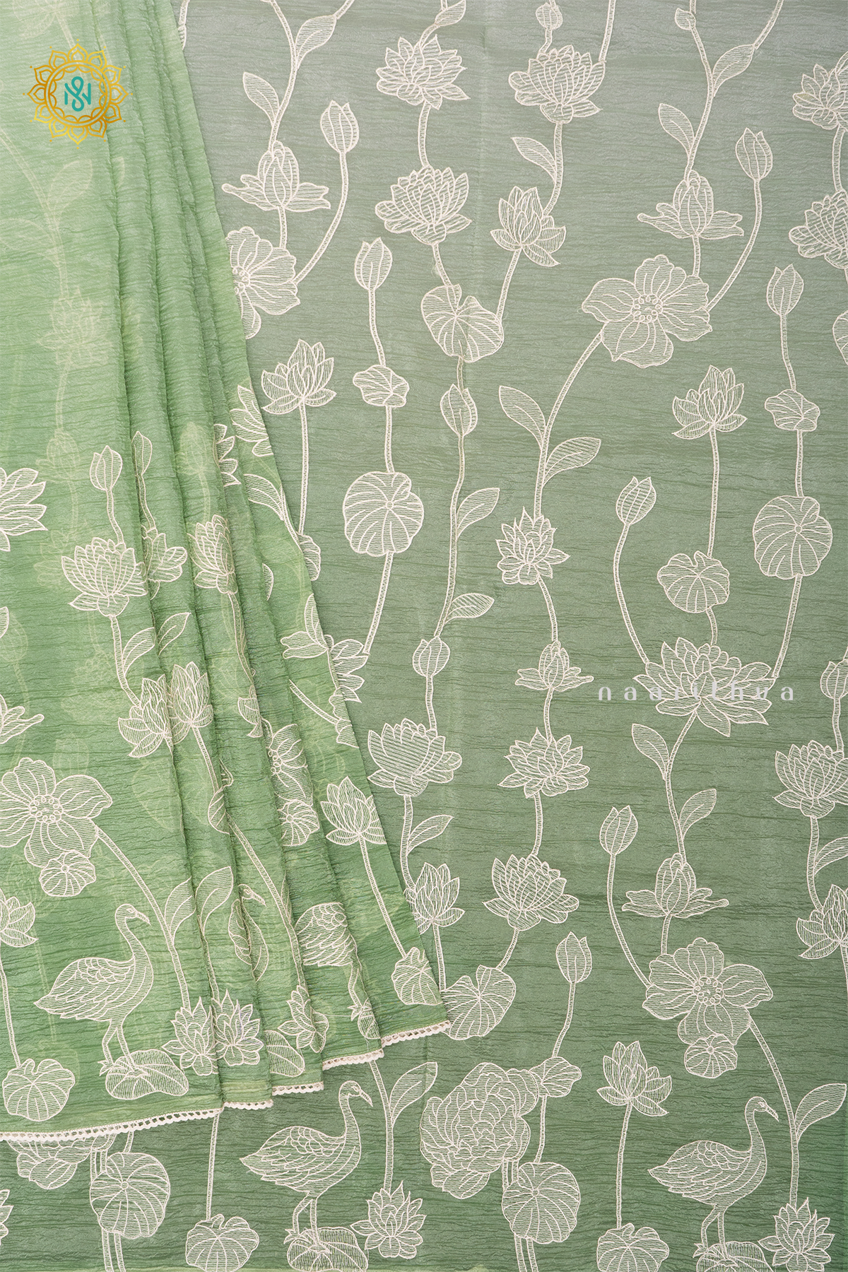 GREEN - CRUSH TISSUE WITH EMBROIDERY