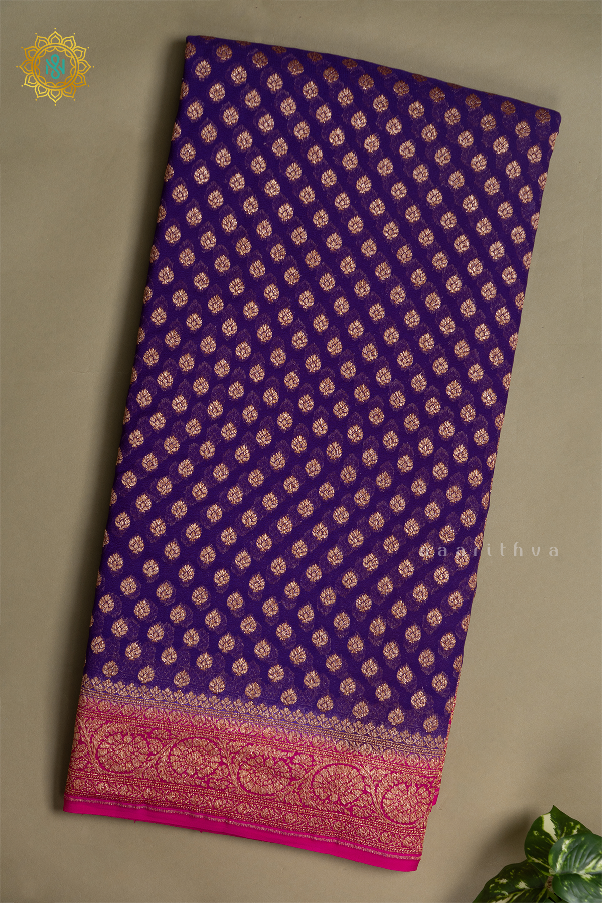 PURPLE WITH PINK - PURE BANARASI KHADDI GEORGETTE