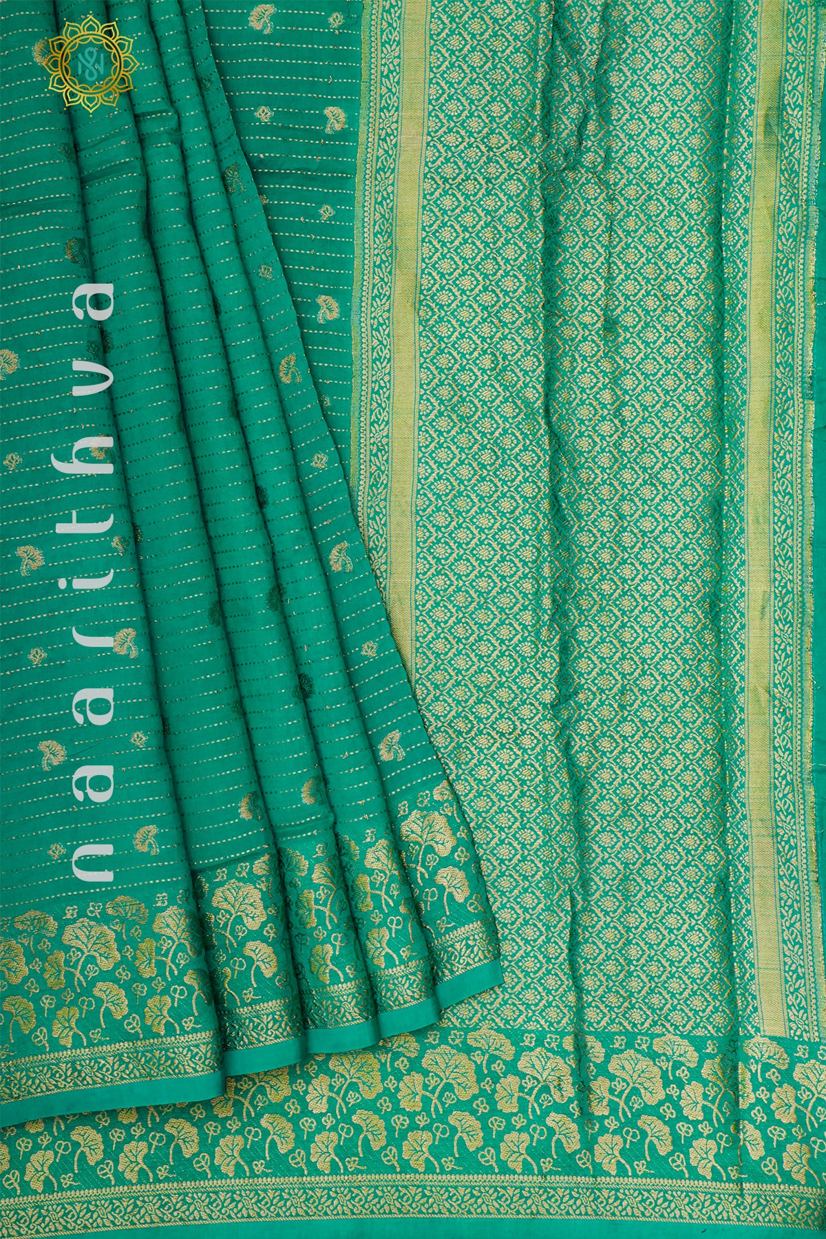 AQUA GREEN WITH NAVY BLUE - DOLA SILK