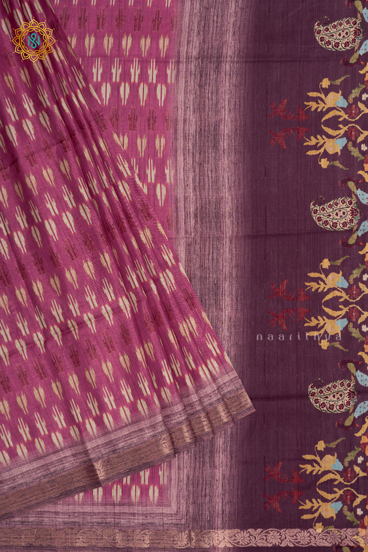 Pink - Semi Gicha Tussar Saree Allover Printed Body With Zari Border, Pallu And Blouse