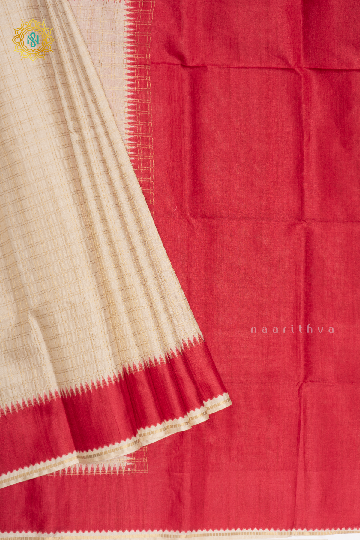 OFF WHITE WITH RED- SEMI TUSSAR SILK