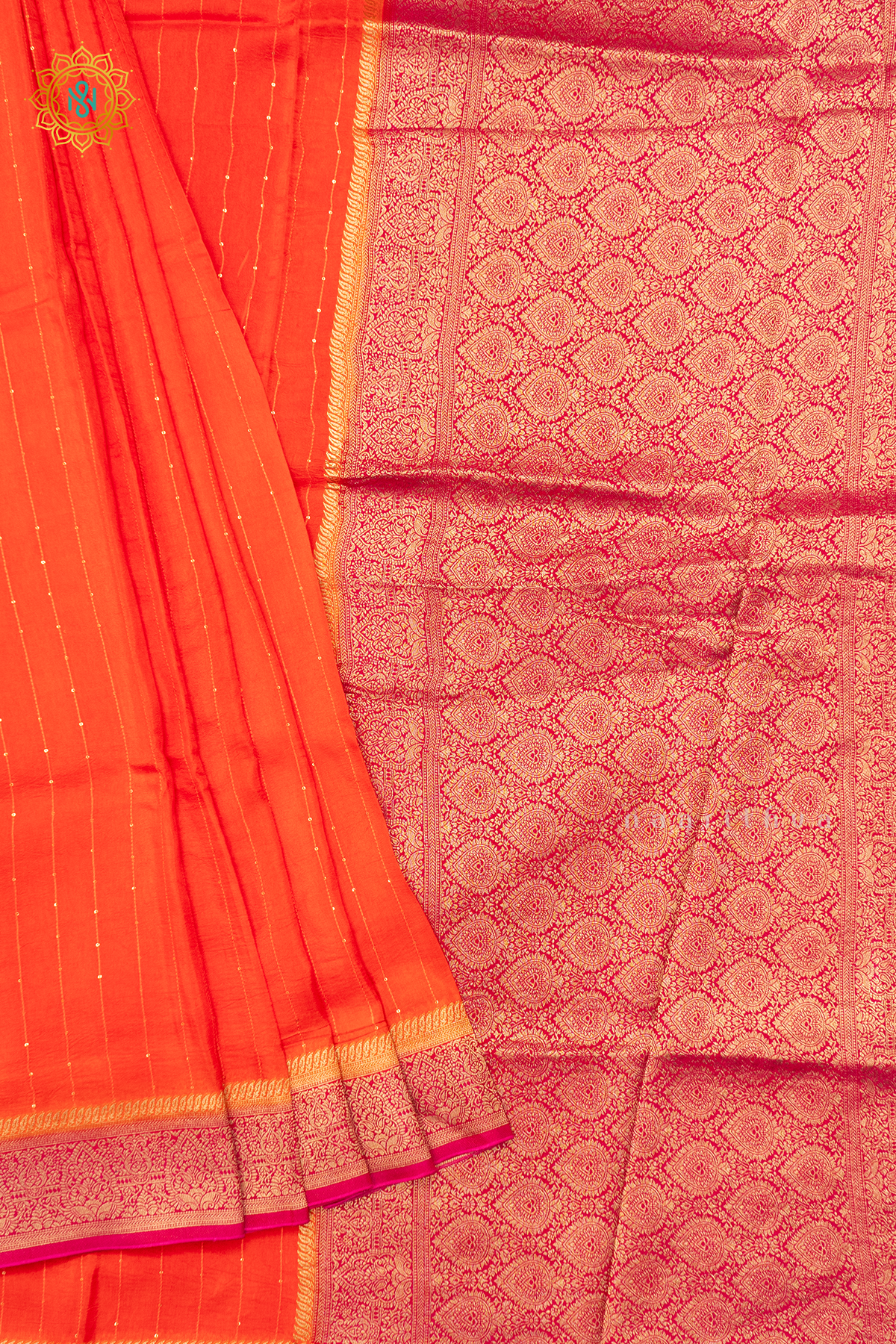 ORANGE WITH PINK - SEMI CREPE SILK