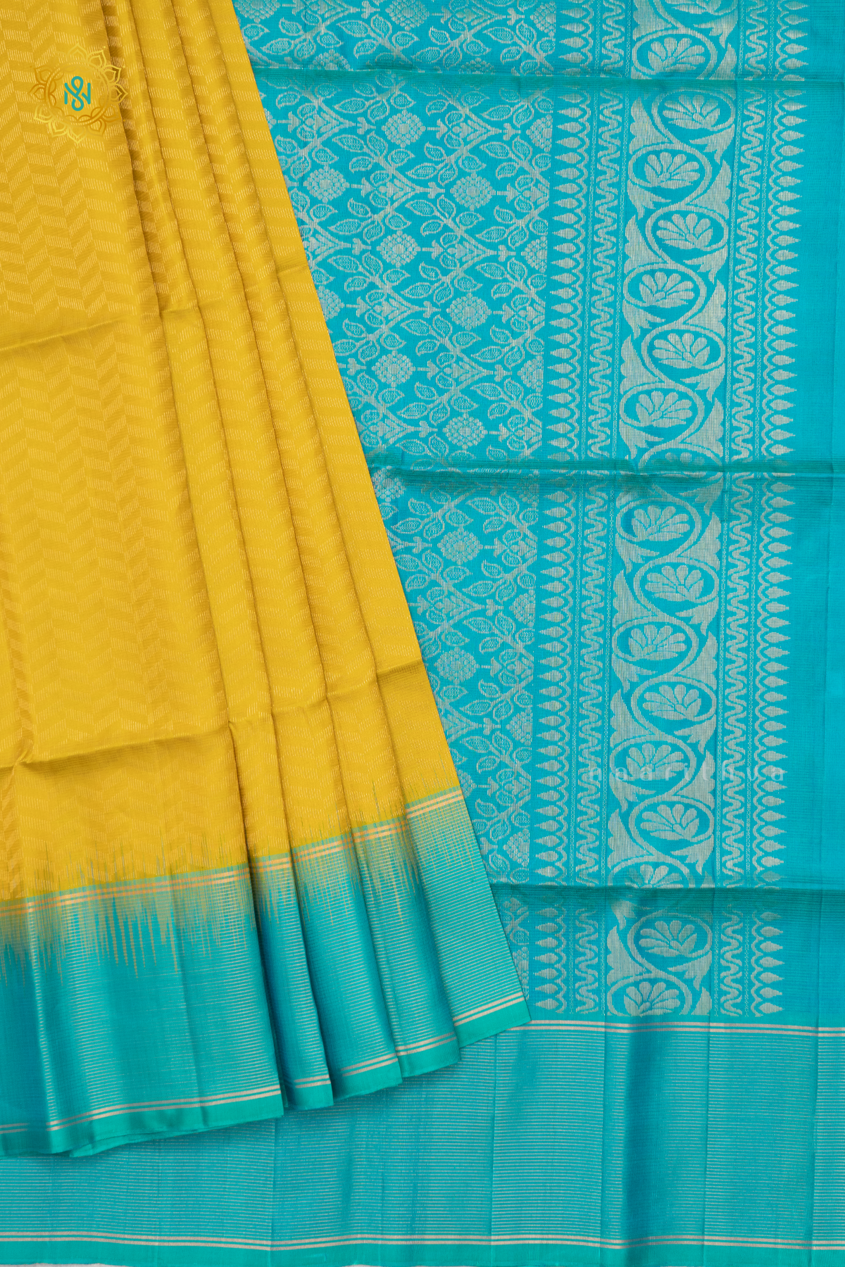 YELLOW WITH SKY BLUE - PURE KANJIVARAM SOFT SILK