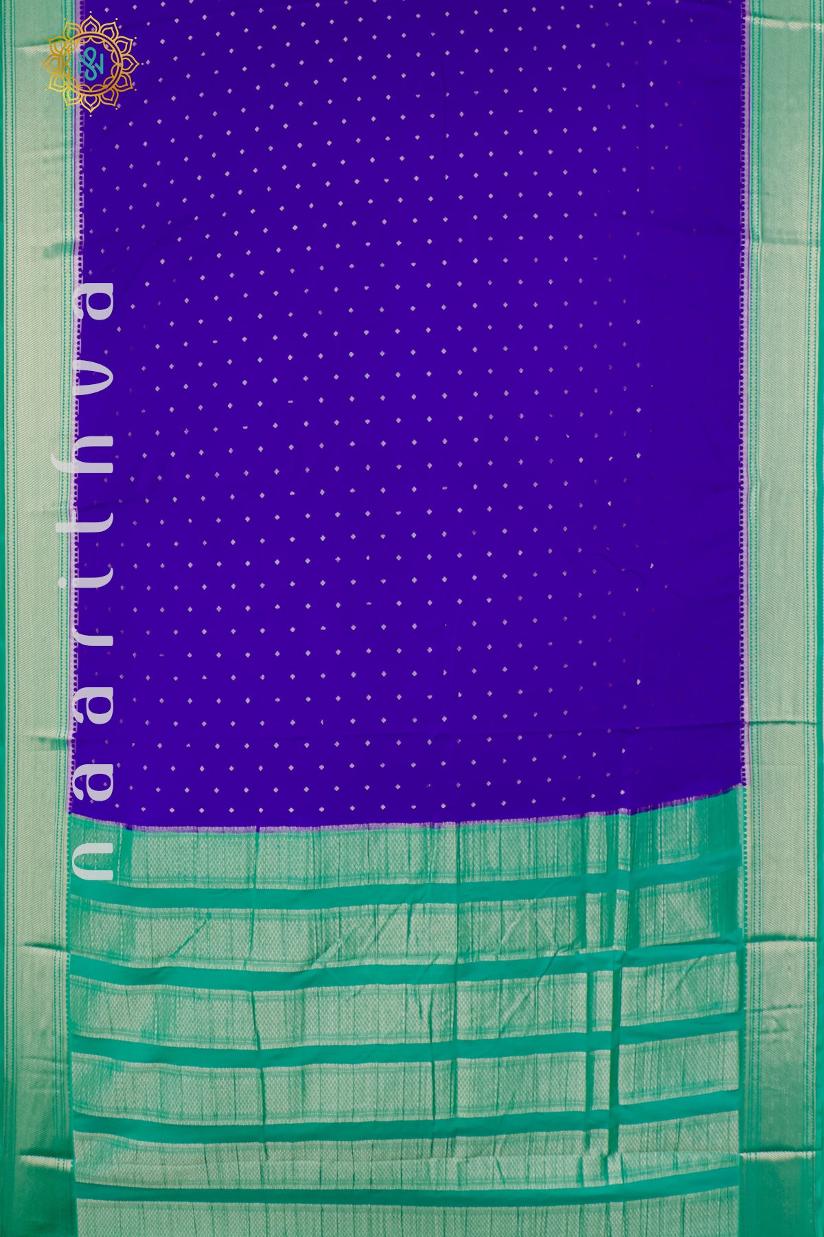 ROYAL BLUE WITH GREEN - SEMI MYSORE CREPE SILK