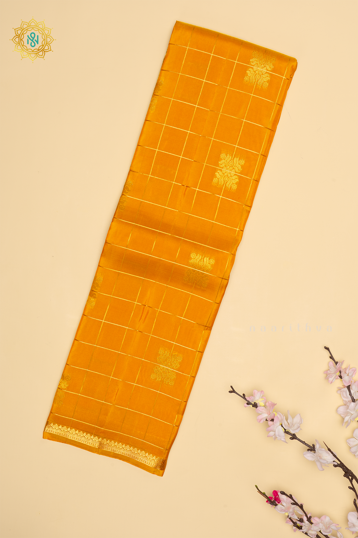 Yellow Semi Kanchi Silk Saree with Zari Checks and Buttas All Over With Zari Border