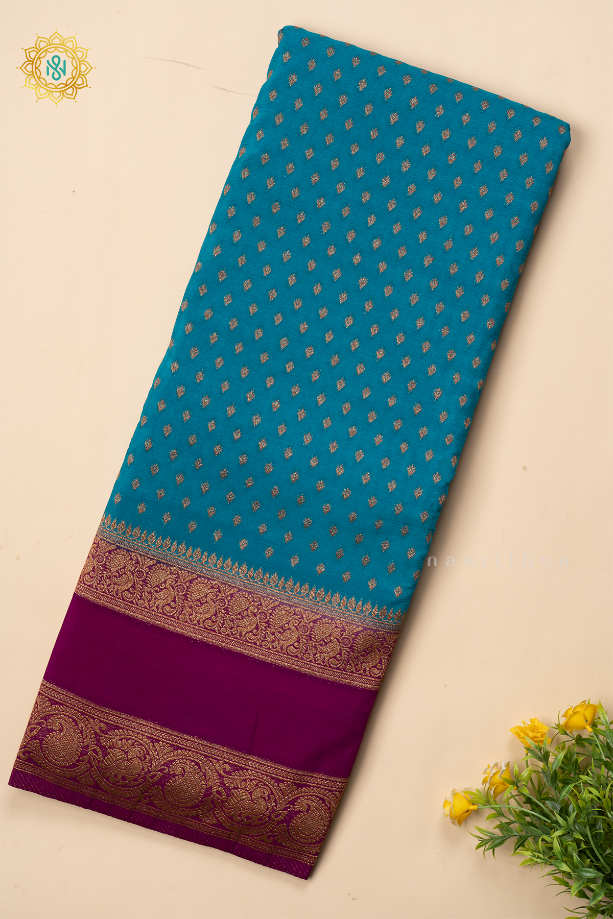 BLUE WITH WINE - SEMI CREPE GEORGETTE