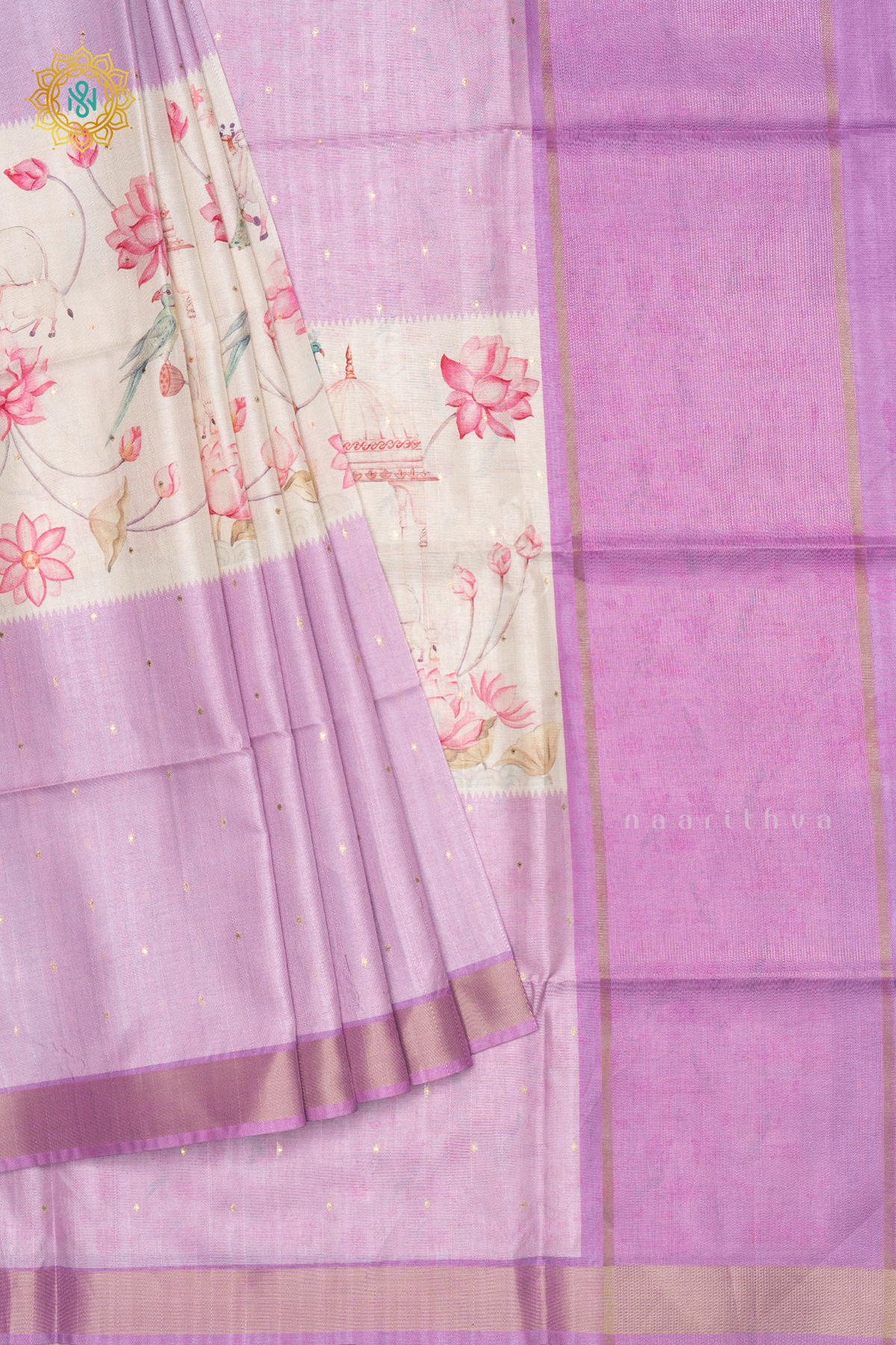 LAVENDER WITH OFF WHITE - SEMI TUSSAR