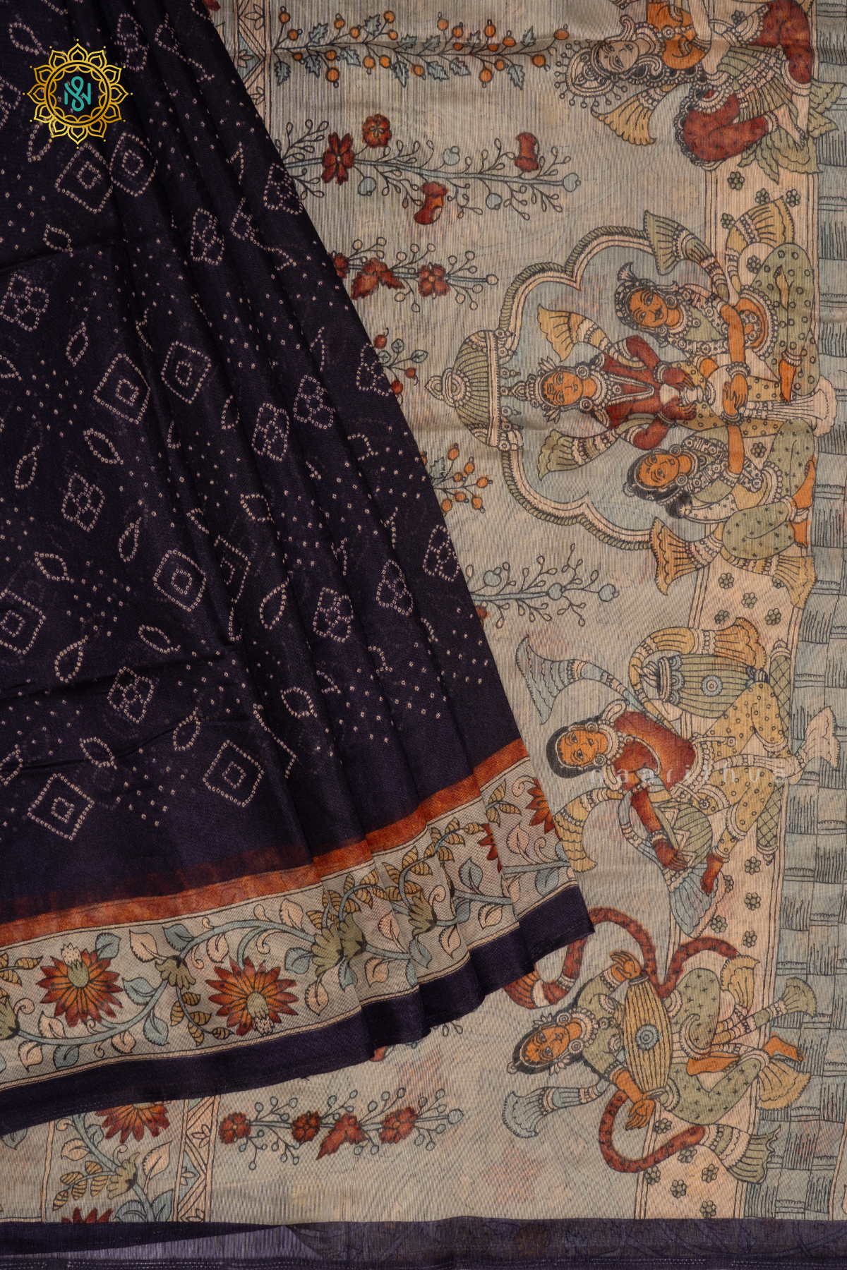 DEEP PURPLE WITH LIGHT BLUE - LINEN BY COTTON SAREE