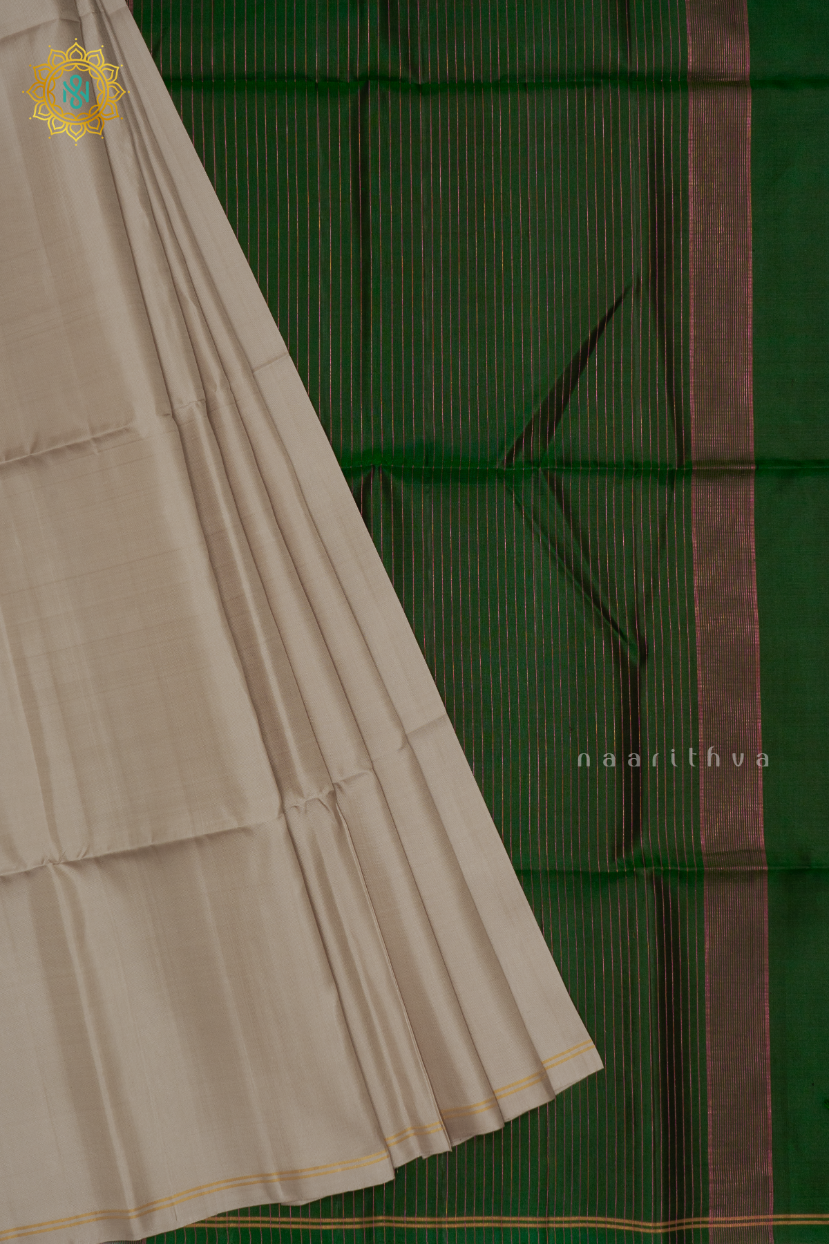 OFF WHITE WITH GREEN - PURE KANJIAVARAM SOFT SILK