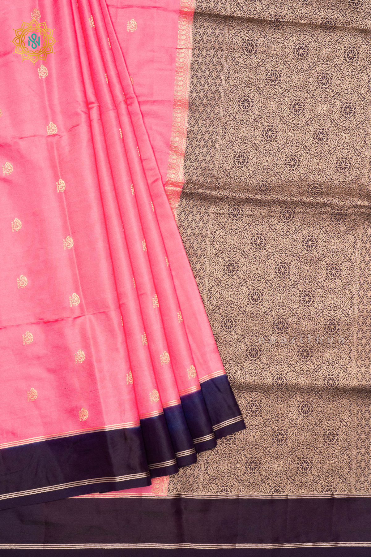 PEACHISH PINK WITH PURPLE - SEMI SILK
