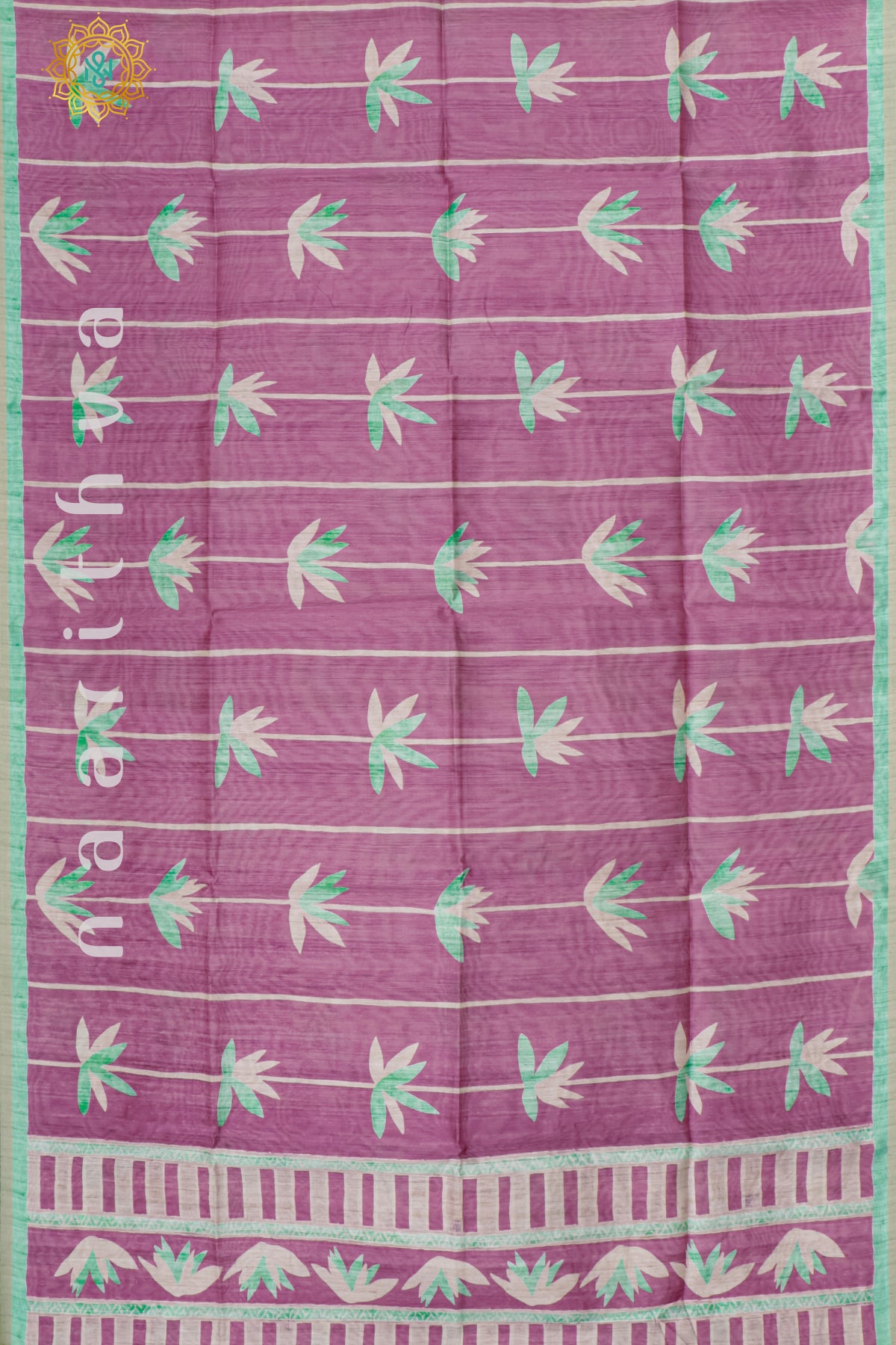 PINK WITH AQUA GREEN - SEMI TUSSAR SILK