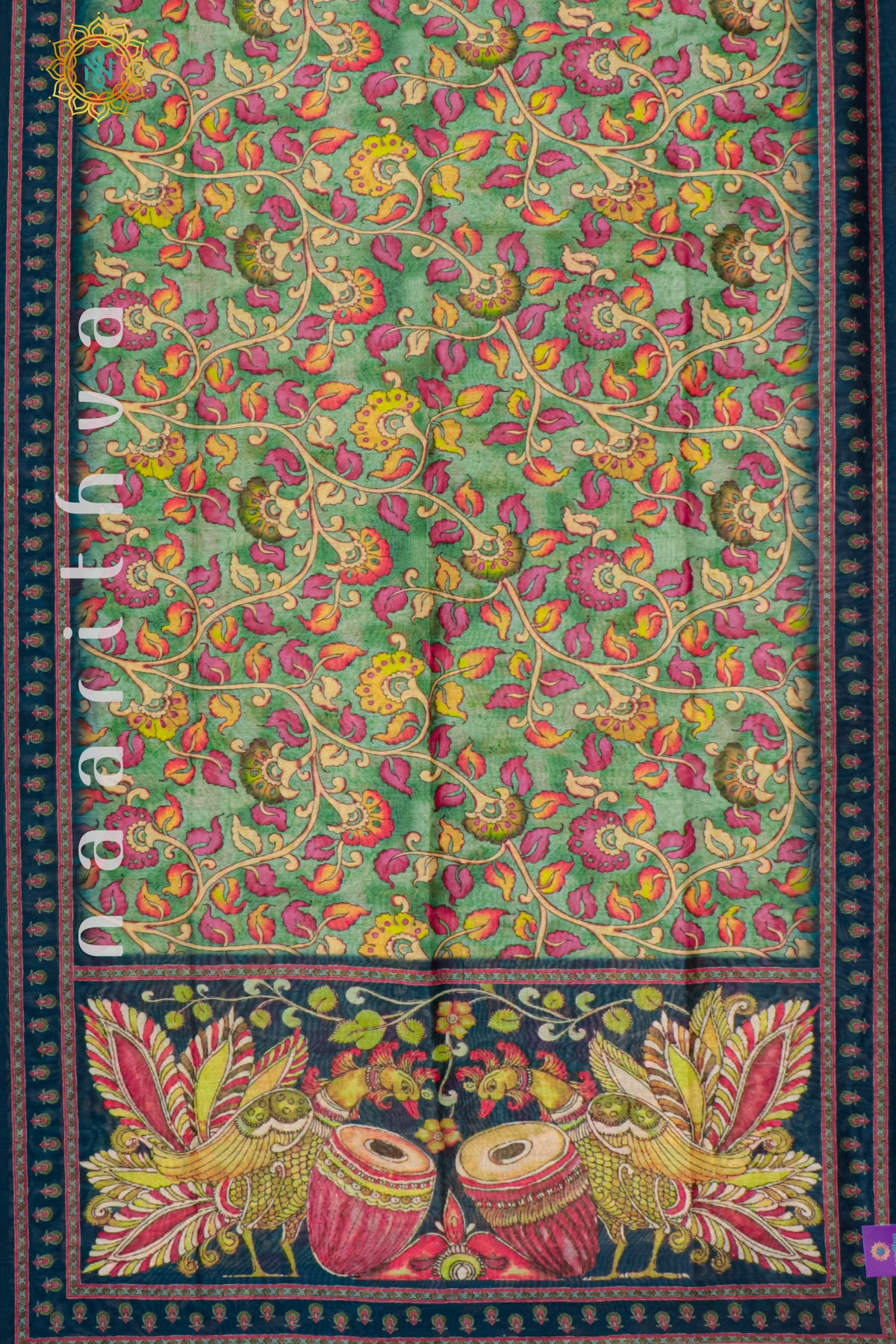 GREEN WITH PEACOCK GREEN - CHANDERI SILK COTTON