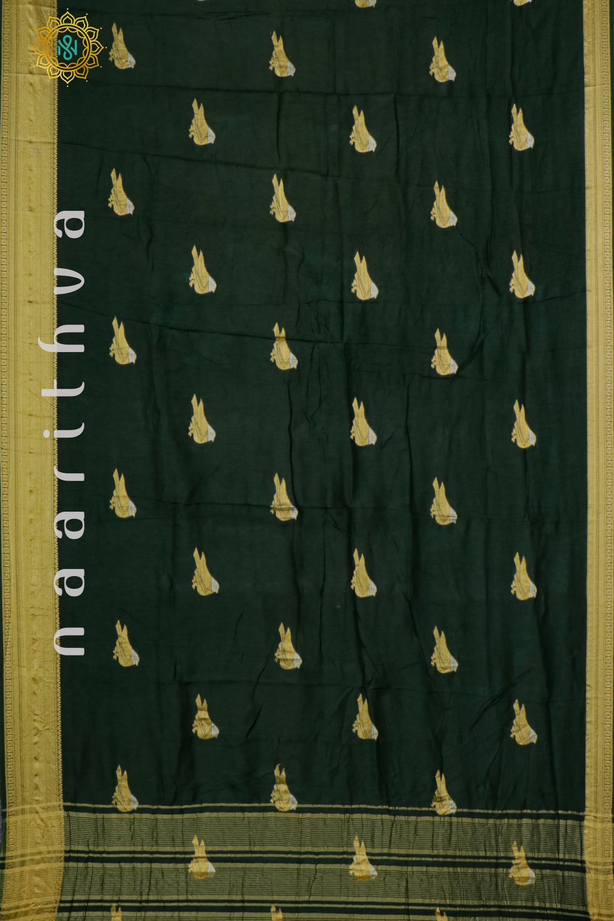 BOTTLE GREEN WITH YELLOW - DOLA SILK