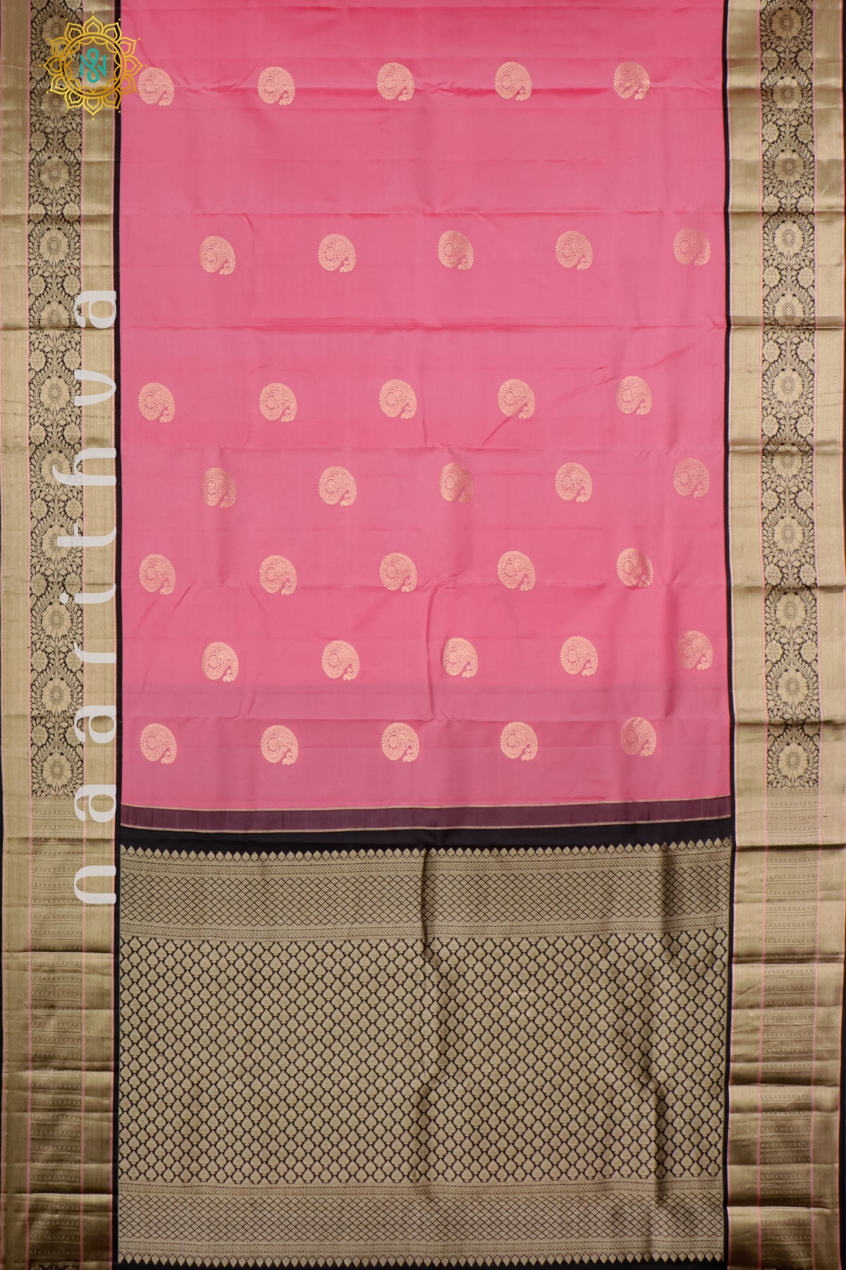 PEACHISH PINK WITH BLACK - PURE KANJIVARAM SILK