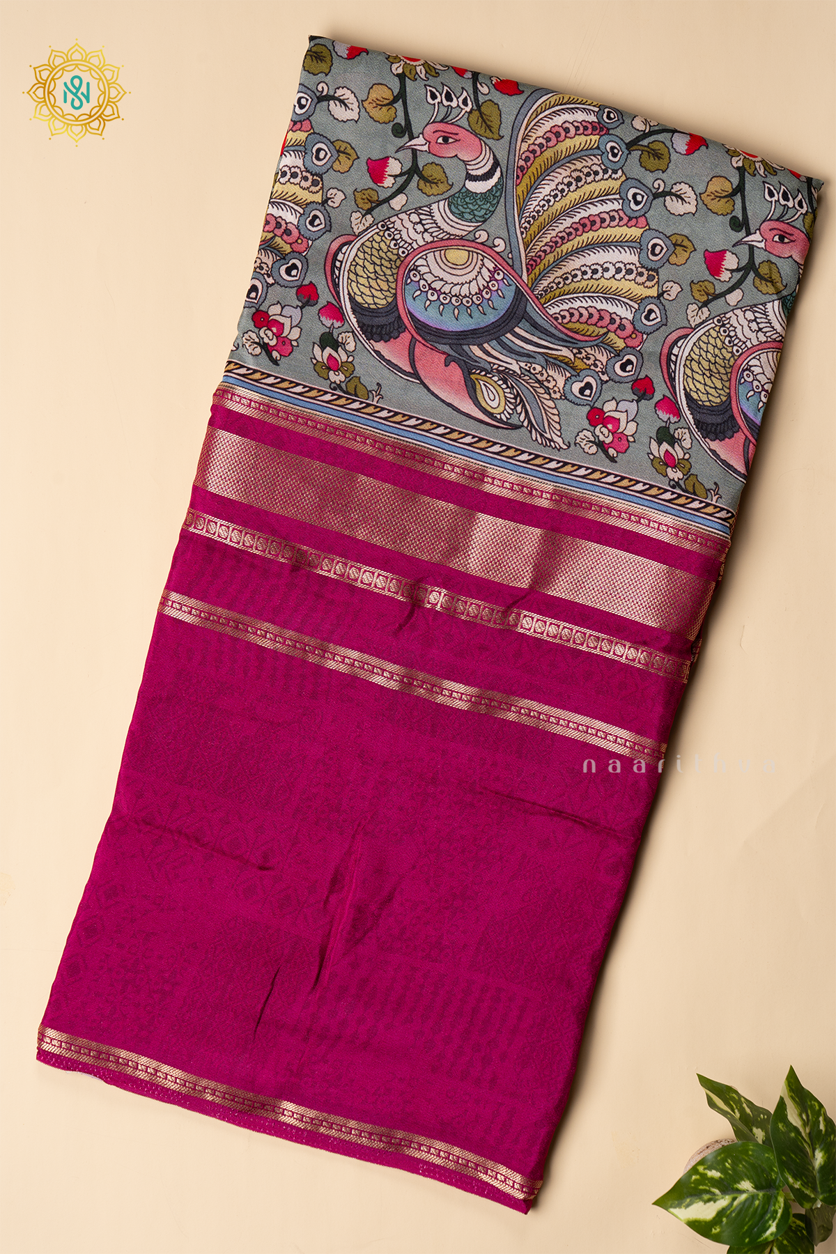 PINK WITH GREY - SEMI CREPE SILK