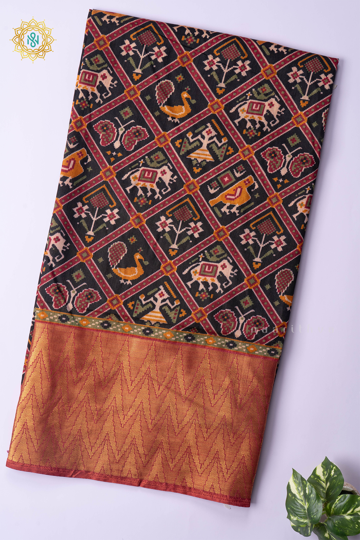 BLACK WITH RED - SEMI SILK WITH PATOLA PRINTS