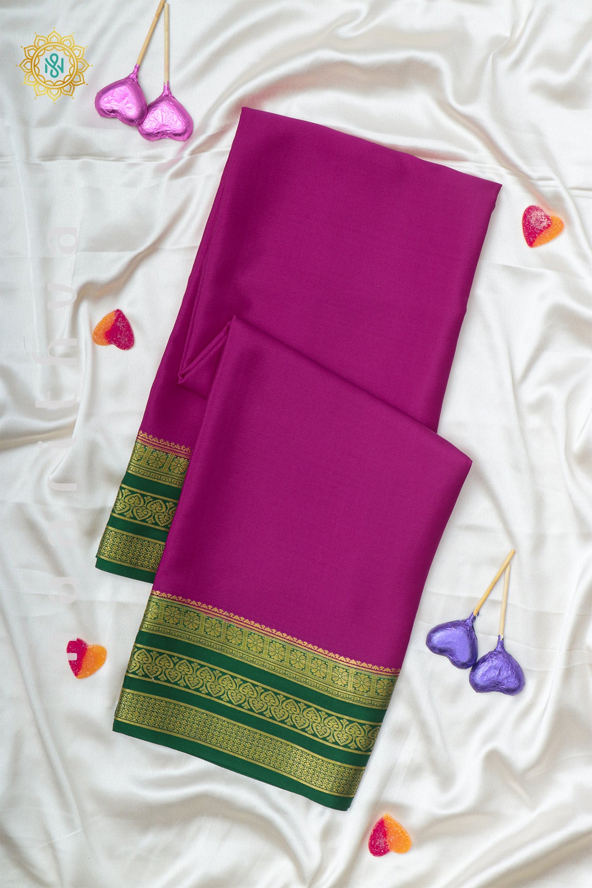 PINK WITH GREEN - PURE MYSORE CREPE SILK