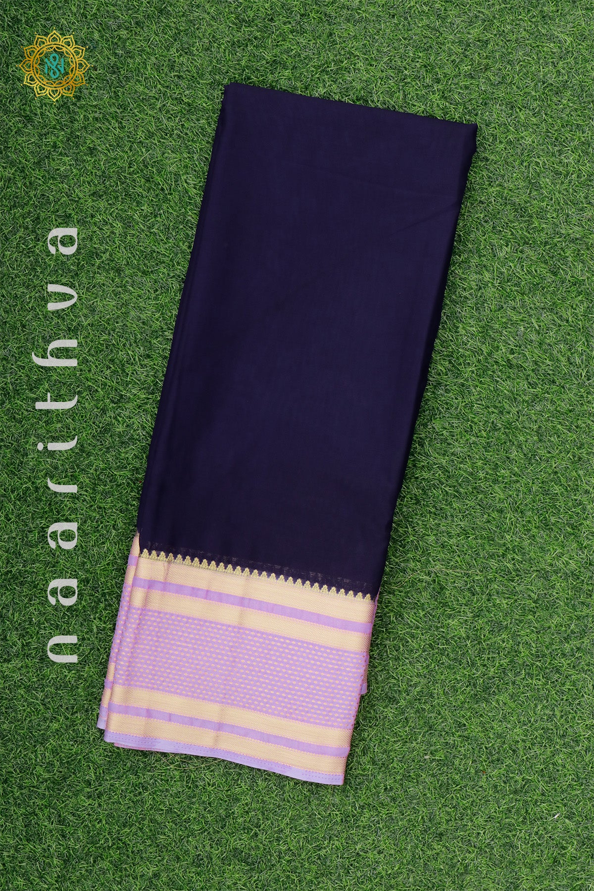 NAVY BLUE WITH LAVENDER - SEMI MYSORE CREPE SILK