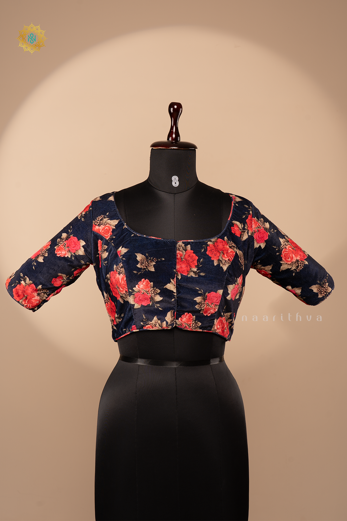NAVY BLUE - VELVET READYMADE BLOUSE DIGITAL PRINTS