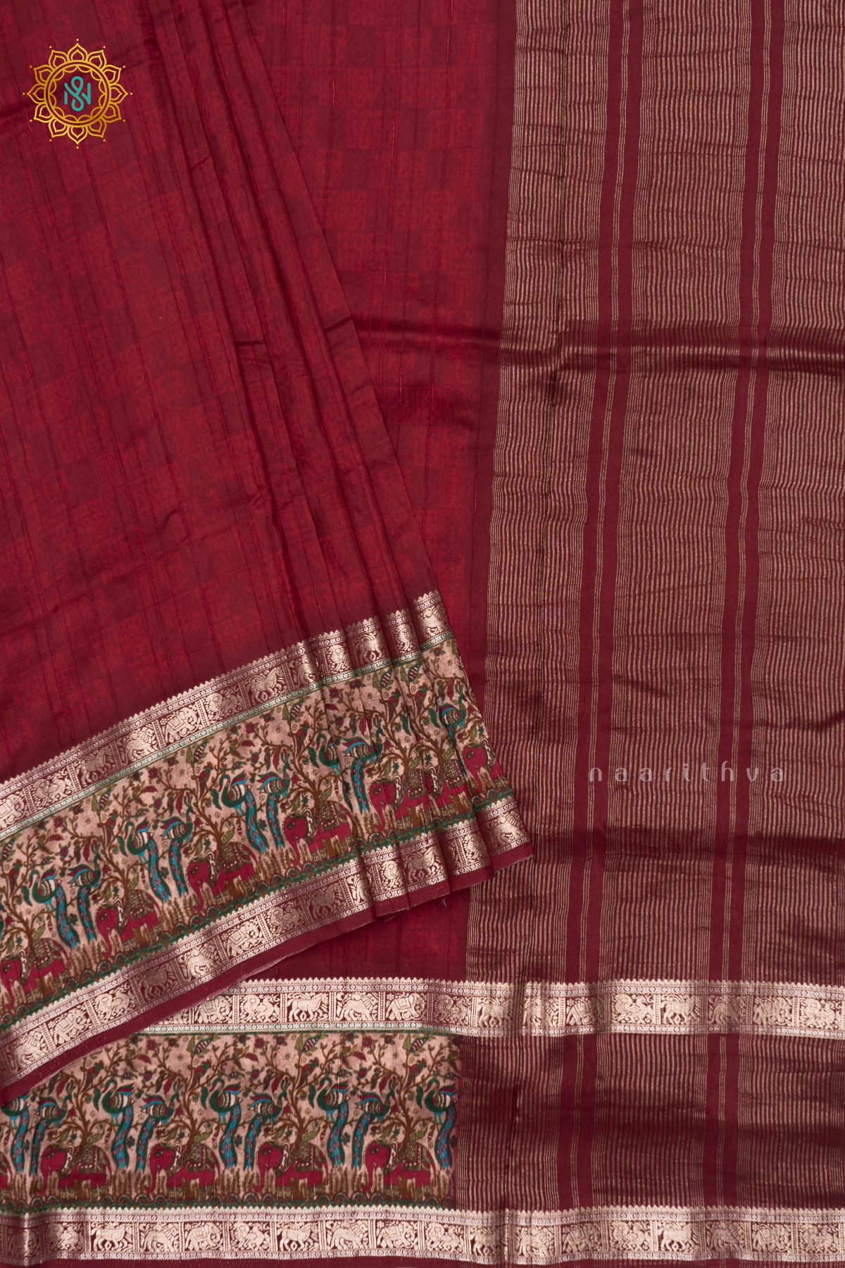 RED WITH PEACH - SEMI CREPE SILK