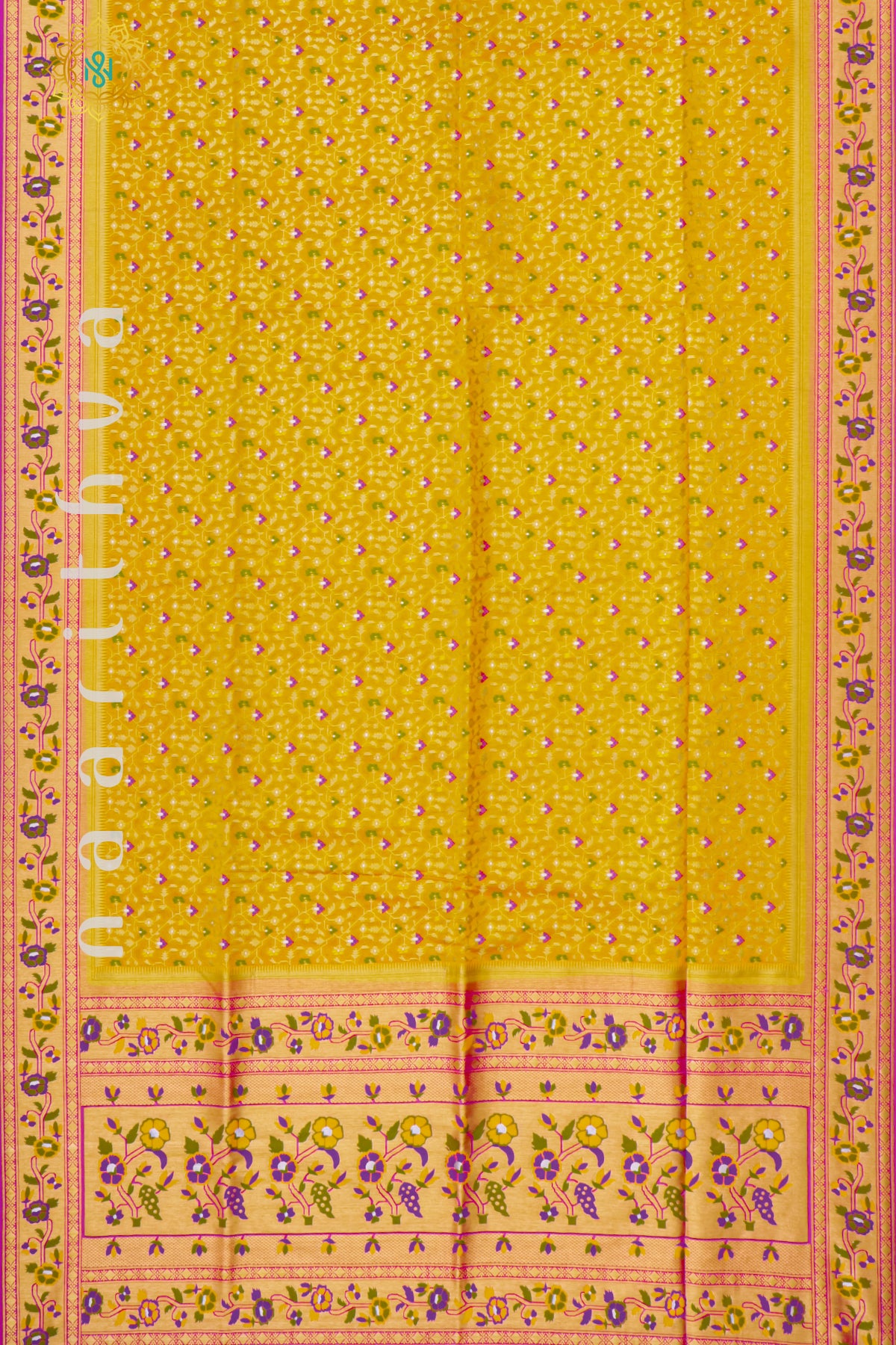 YELLOW WITH PINK - SEMI CREPE GEORGETTE