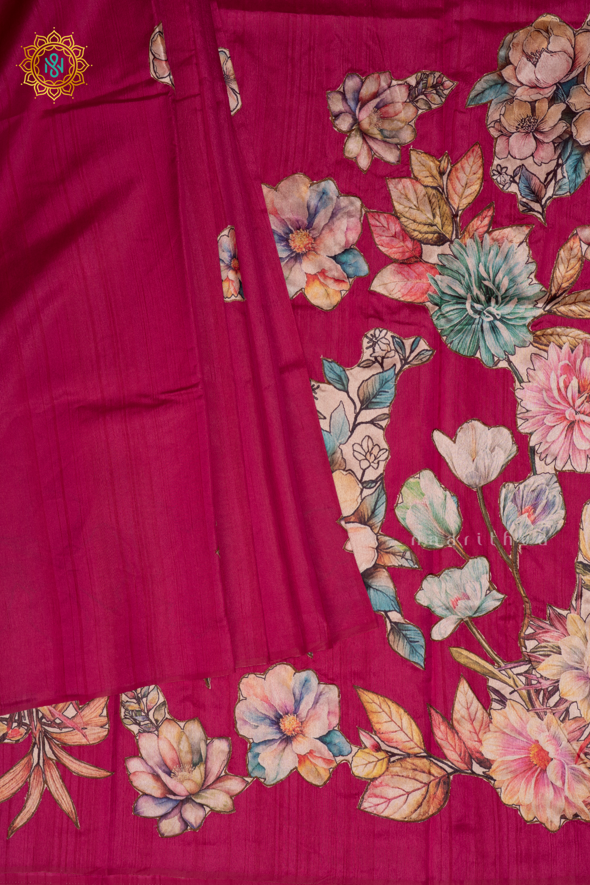 RANI PINK - SEMI TUSSAR SILK WITH APPLIQUE WORK