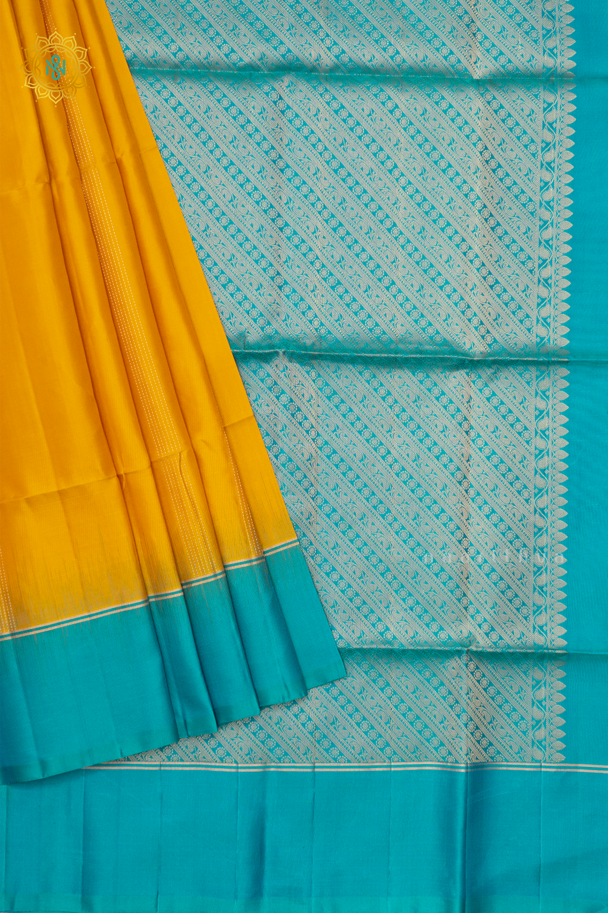 YELLOW WITH SKY BLUE - PURE KANJIVARAM SOFT SILK