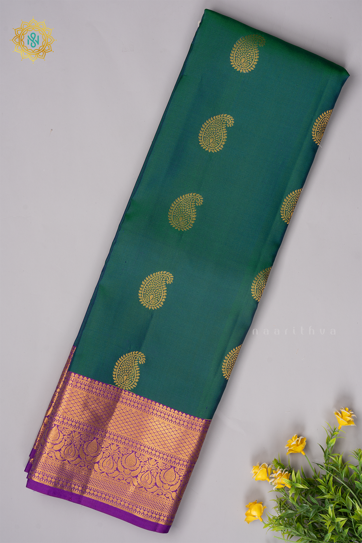 PEACOCK GREEN WITH PURPLE - PURE KANJIVARAM SILK
