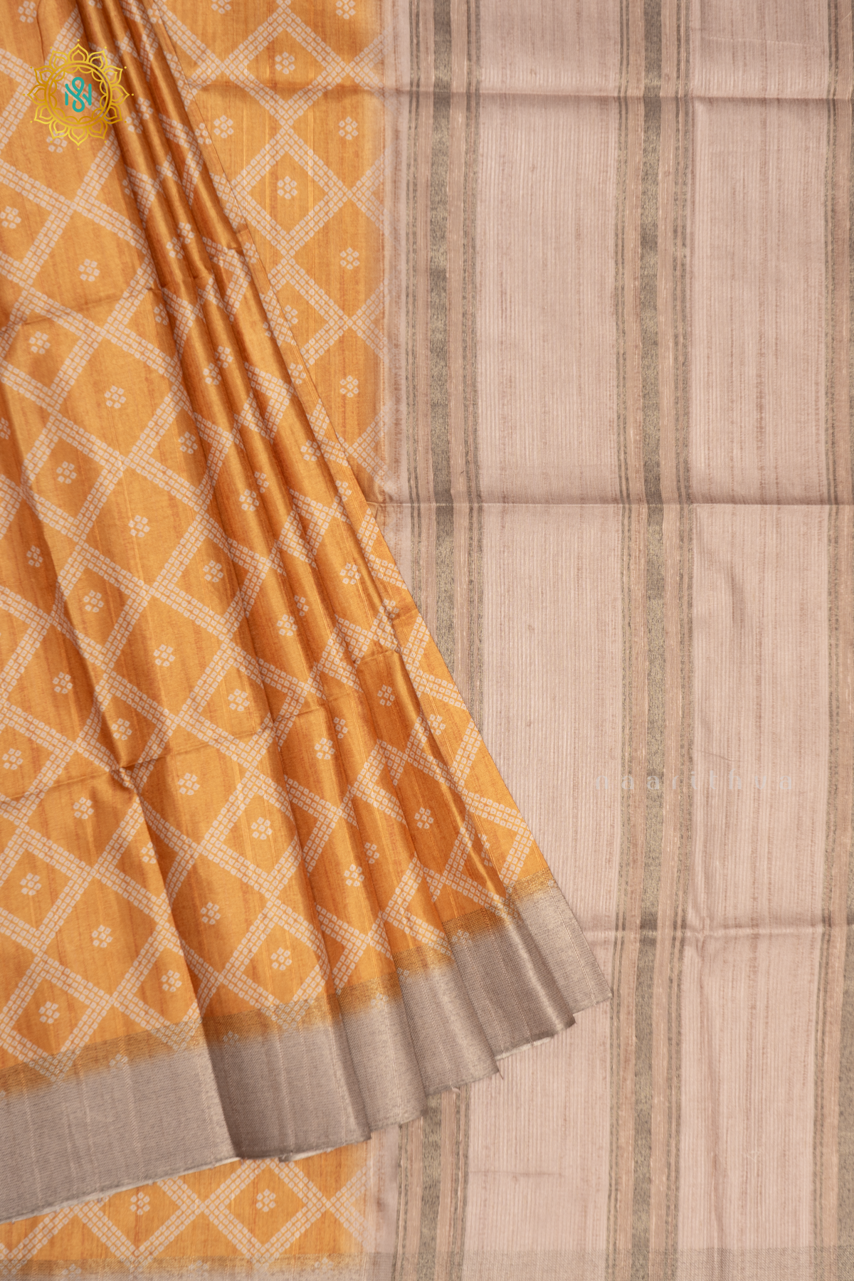 YELLOW WITH BEIGE - SEMI TUSSAR SILK