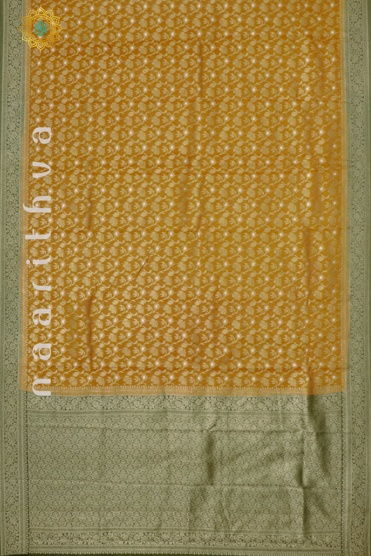 MUSTARD YELLOW WITH GREEN - SEMI TISSUE GEORGETTE