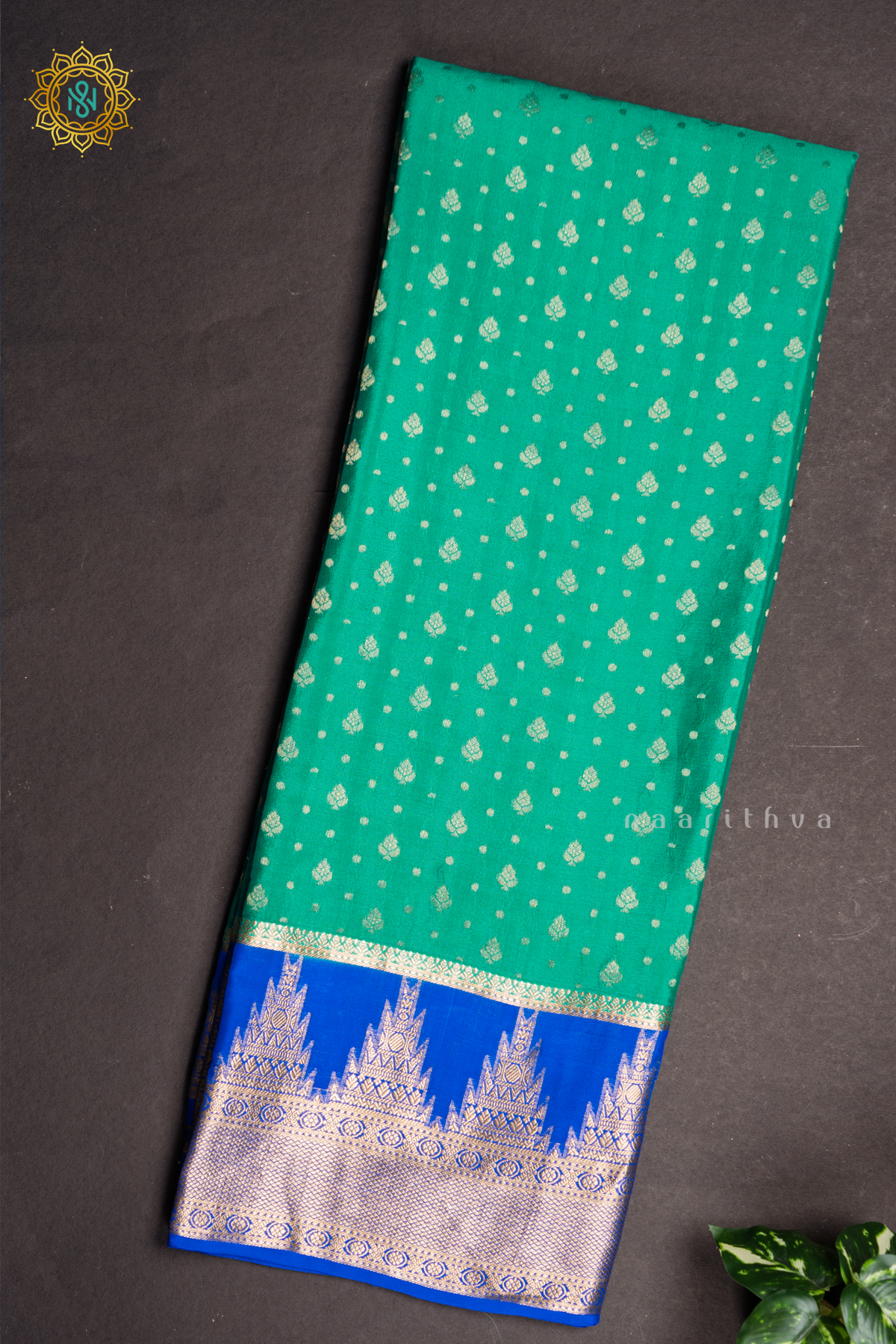 AQUA GREEN WITH BLUE - PURE MYSORE CREPE SILK