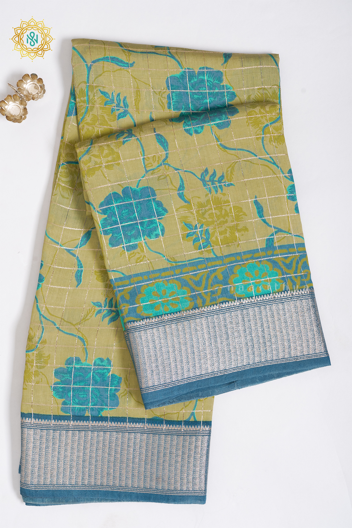 LIGHT GREEN WITH AQUA BLUE - BUTTER CREPE