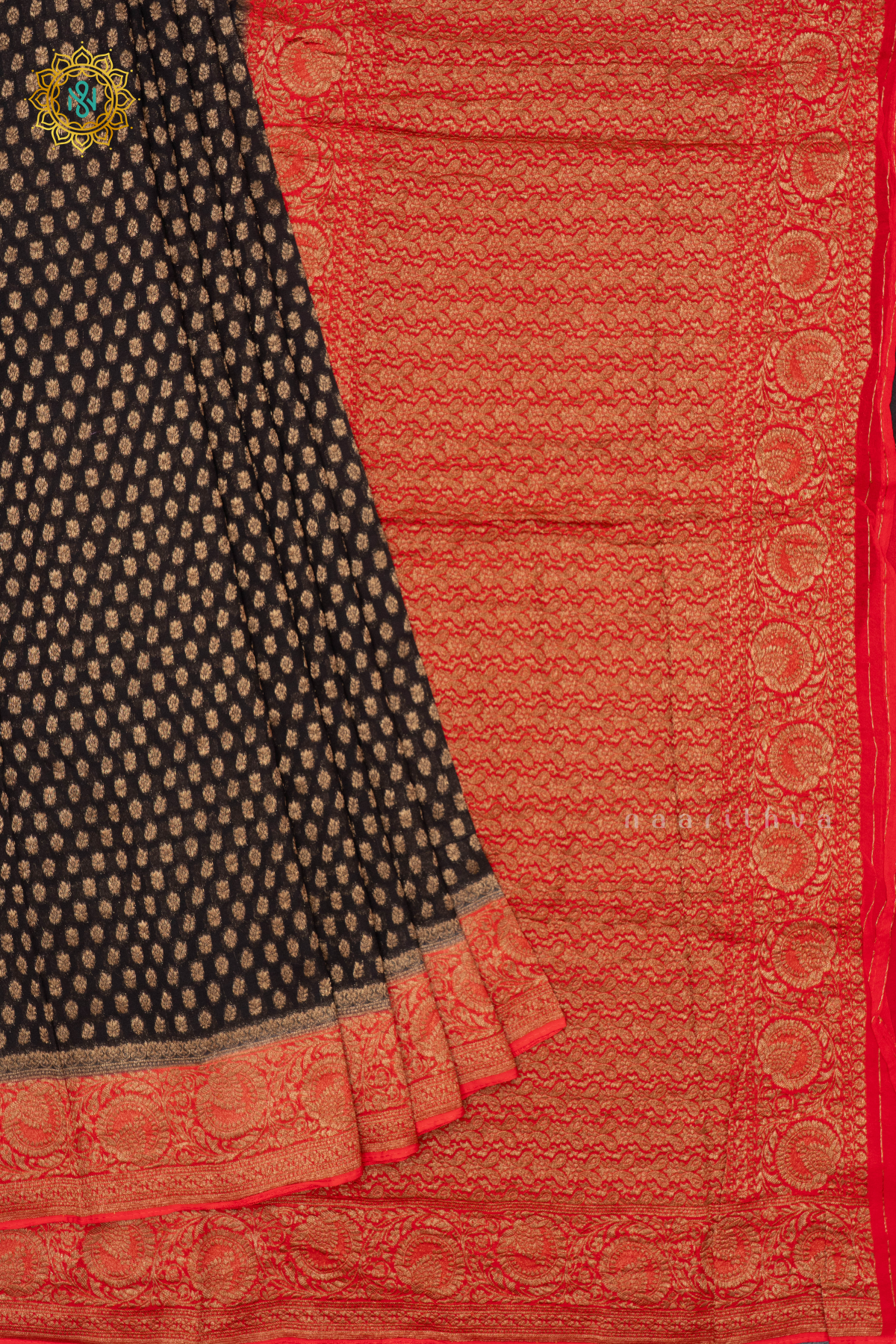 BLACK WITH RED -  SEMI GEORGETTE