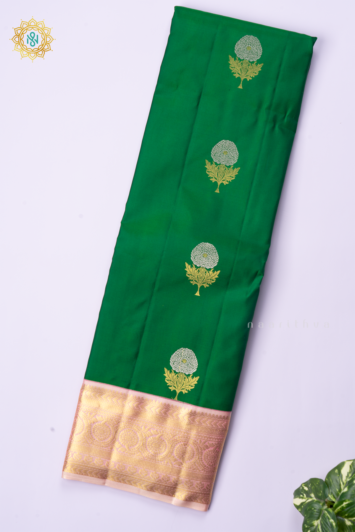 GREEN WITH LIGHT PINK - PURE KANJIVARAM SILK