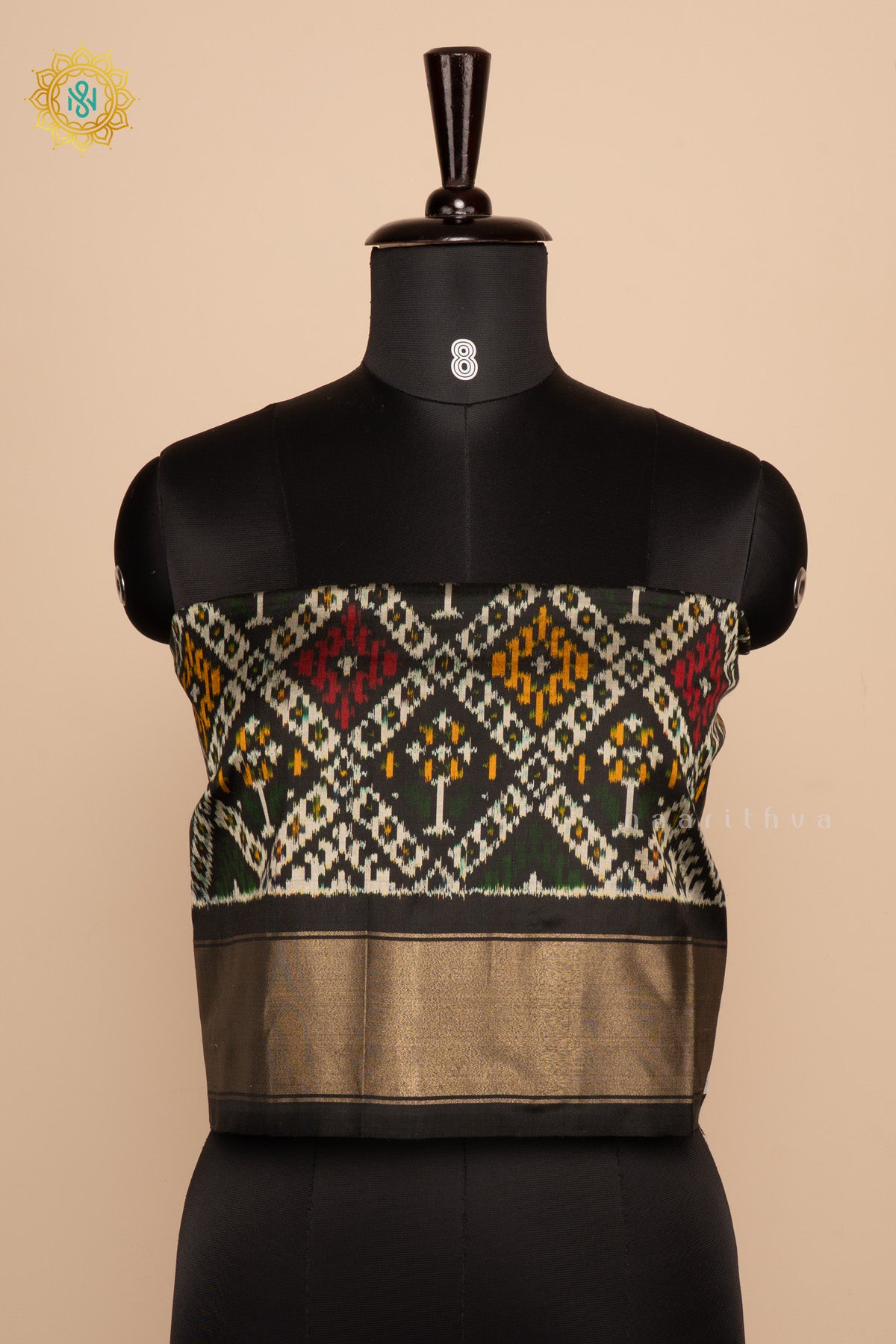 Black - Ikkat Woven Pure Silk Blouse Fabric