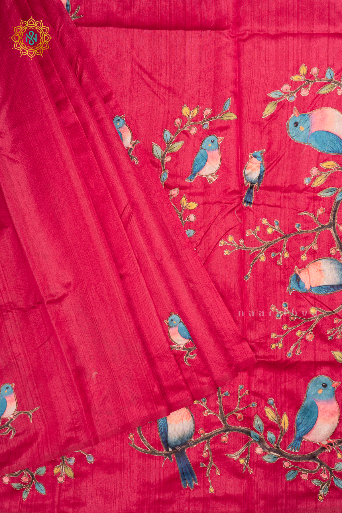 RANI PINK - SEMI TUSSAR SILK SAREE WITH APPLIQUE WORK AND DUAL BLOUSE
