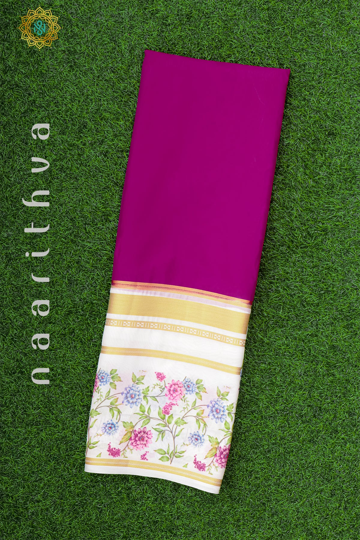 PINK WITH WHITE - SEMI MYSORE SILK