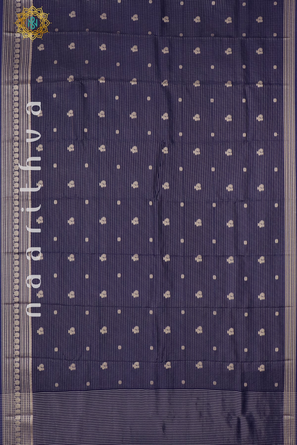 NAVY BLUE WITH SKY BLUE - SEMI MYSORE CREPE SILK