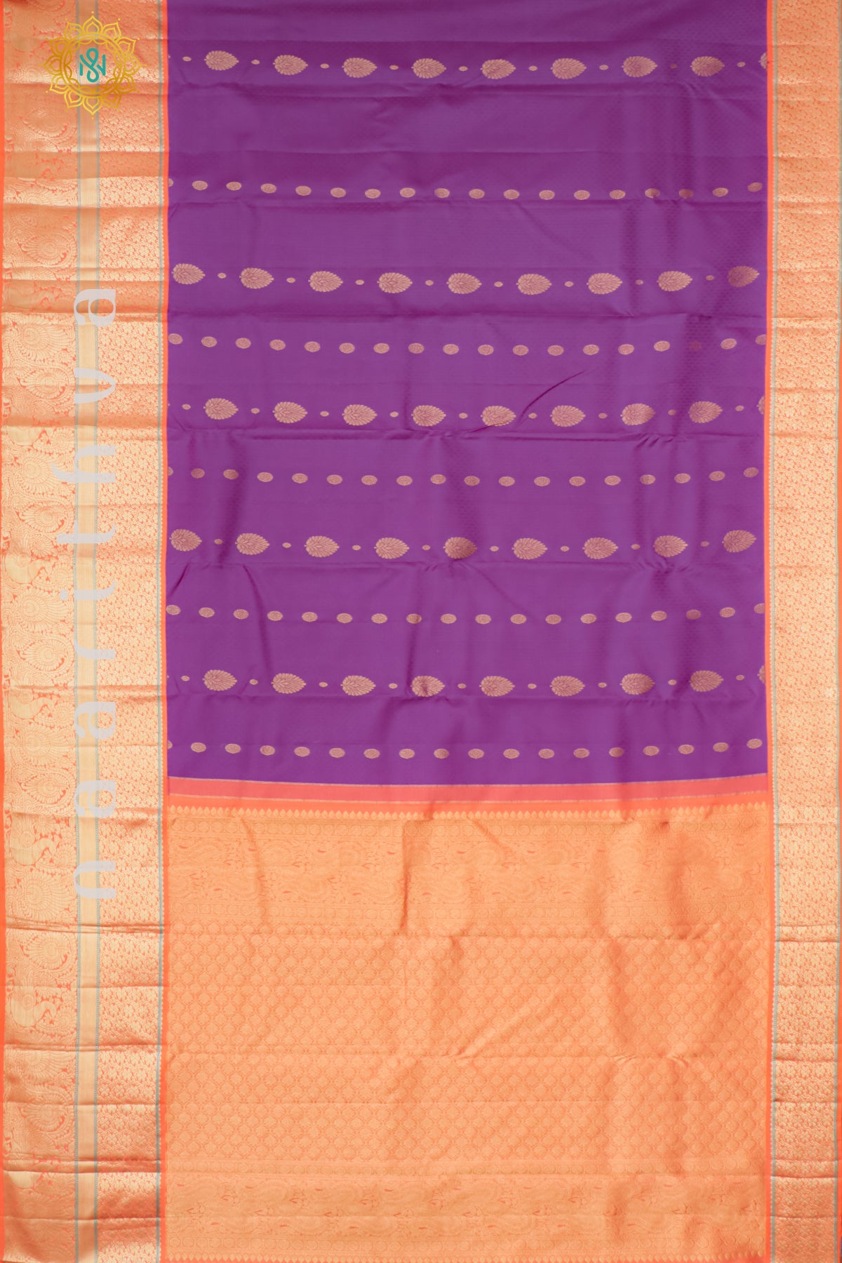 PURPLE WITH ORANGE - PURE KANJIVARAM SILK