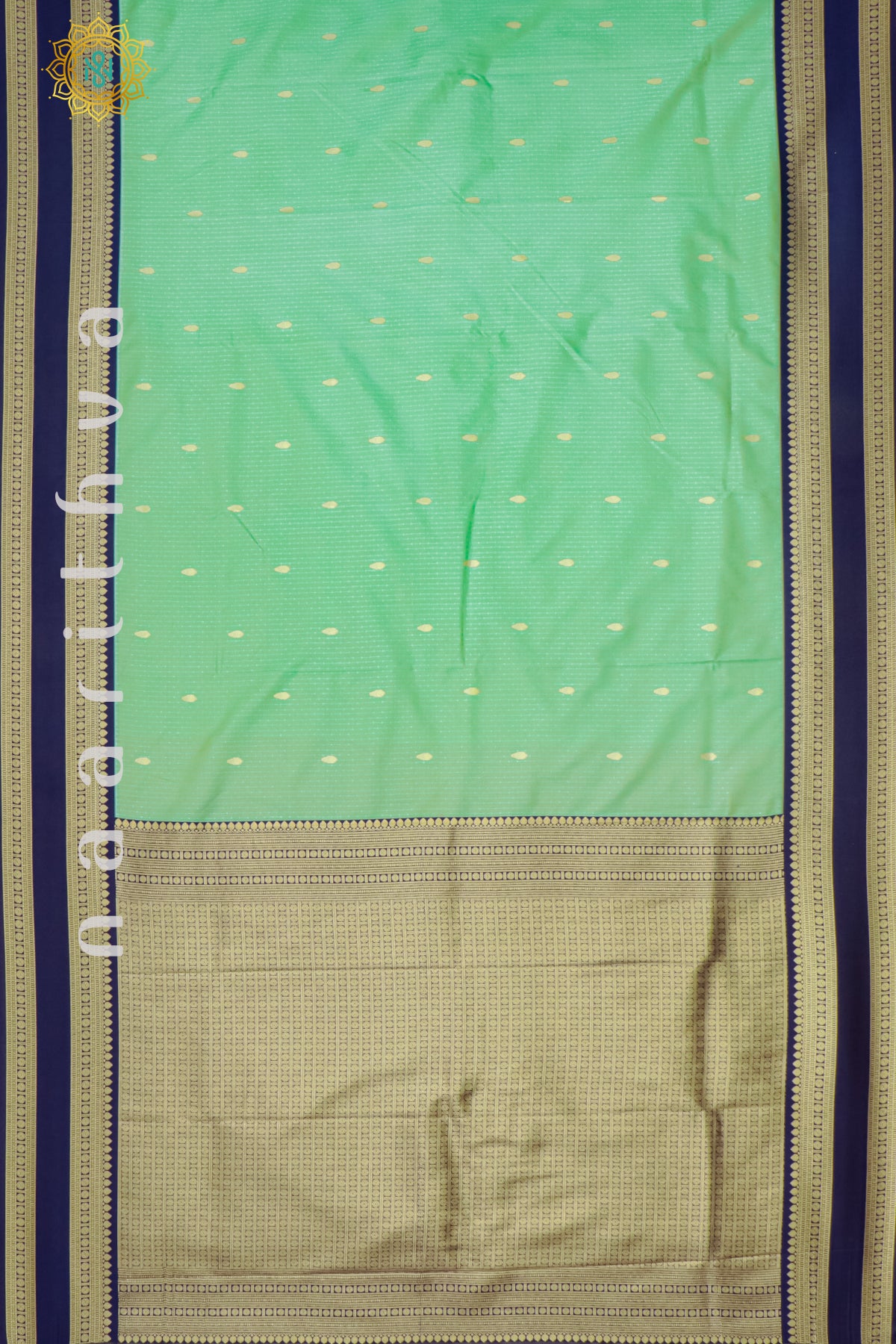 PISTA GREEN WITH NAVY BLUE - SEMI SILK