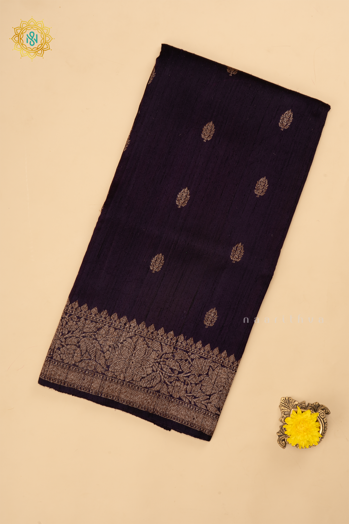 DEEP PURPLE - PURE BANARASI RAW SILK SAREE WITH ALLOVER ZARI WOVEN BUTTAS AND  BORDER