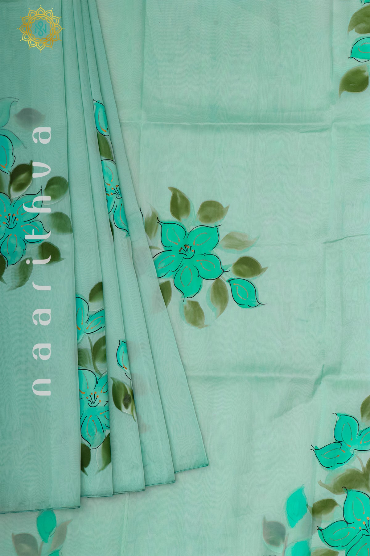 AQUA GREEN - HAND PAINTED ORGANZA