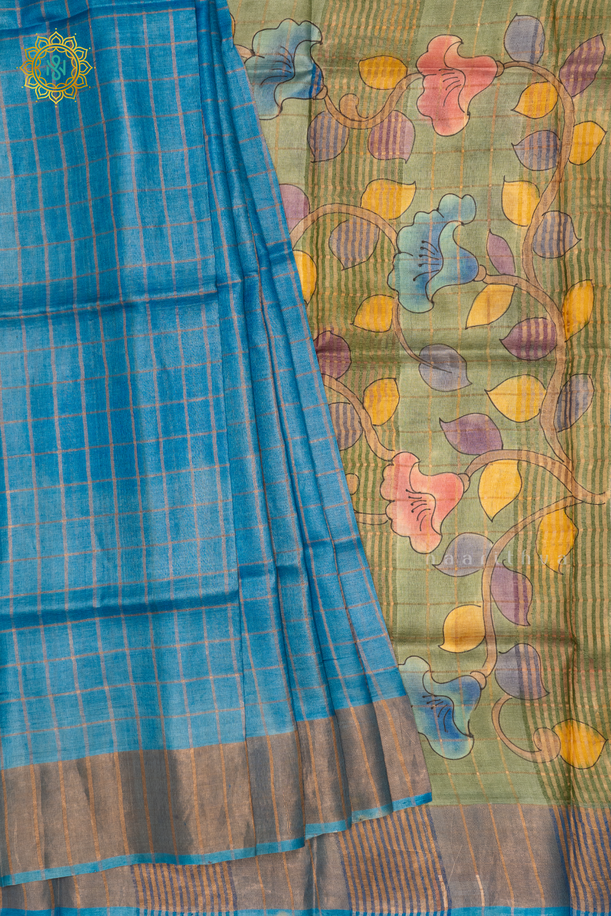 SKY BLUE WITH OFF WHITE - PURE TUSSAR SILK