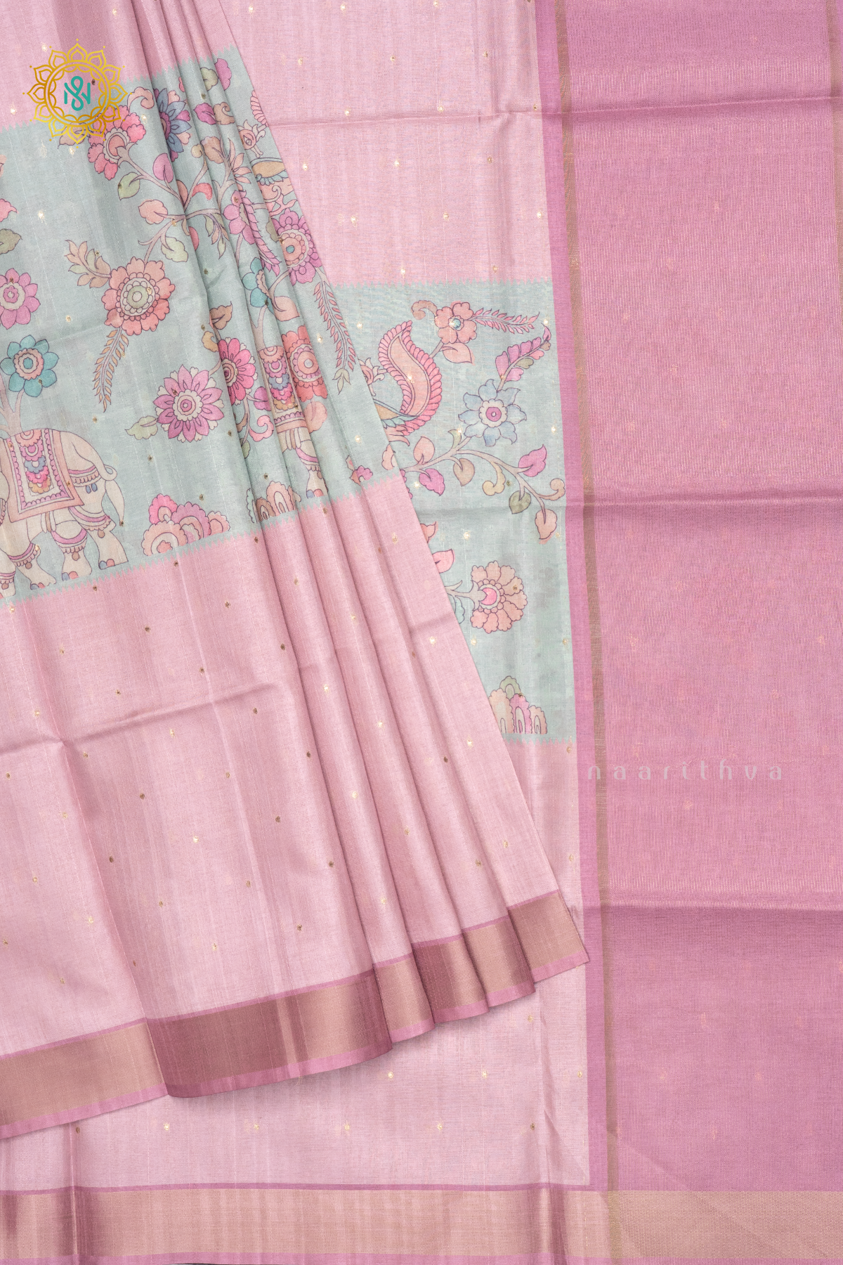 AQUA BLUE WITH PINK - SEMI TUSSAR