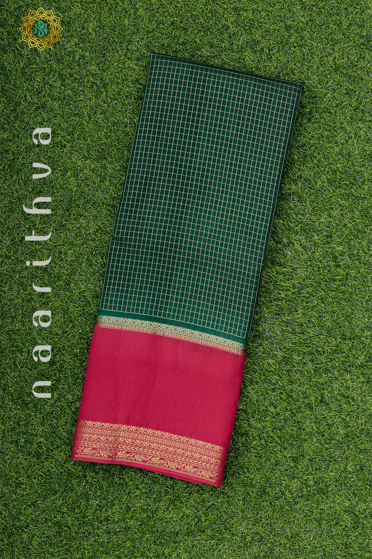 BOTTLE GREEN WITH RED - SEMI DOLA SILK