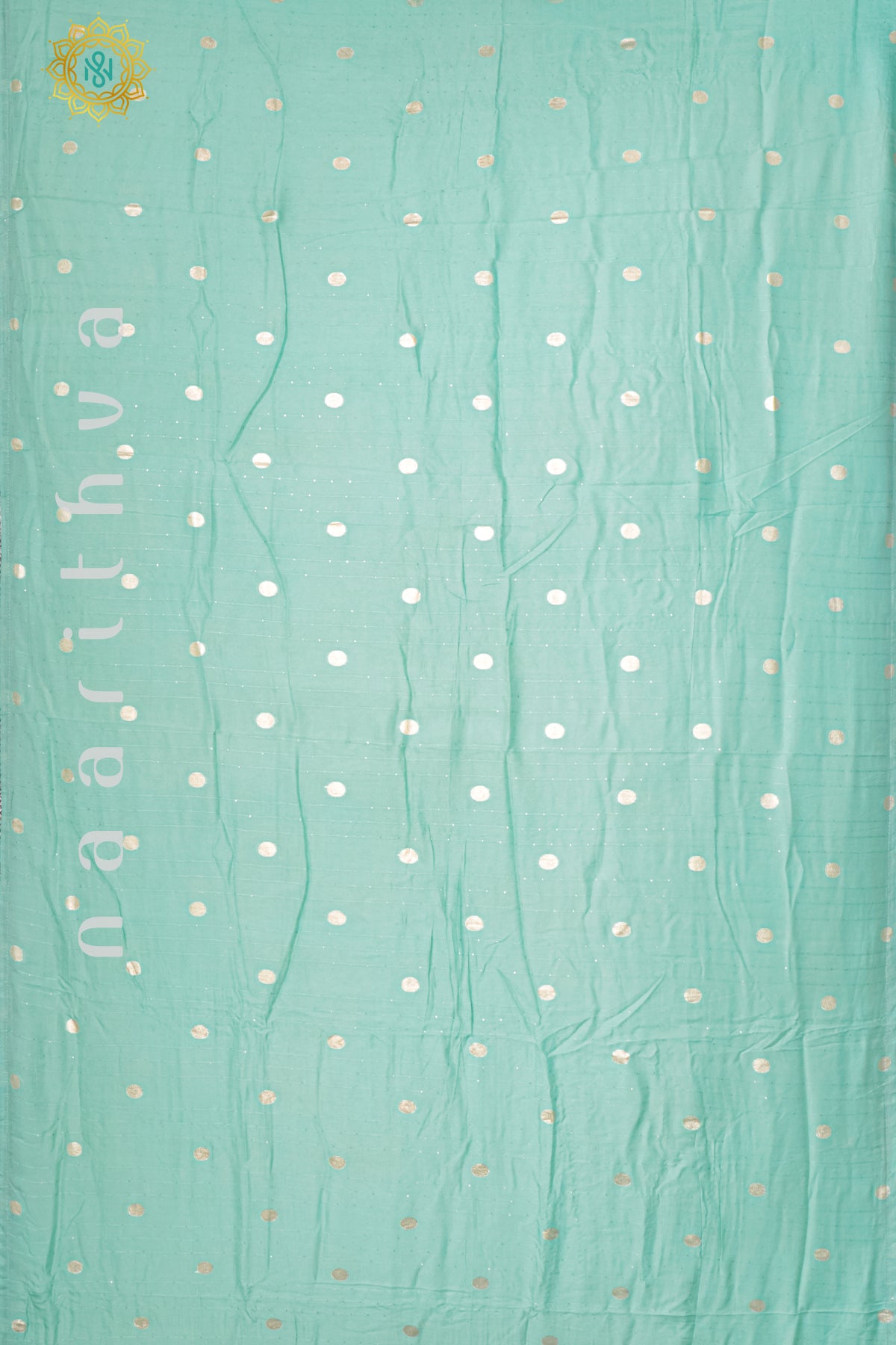 AQUA GREEN WITH BOTTLE GREEN - SEMI CREPE SILK