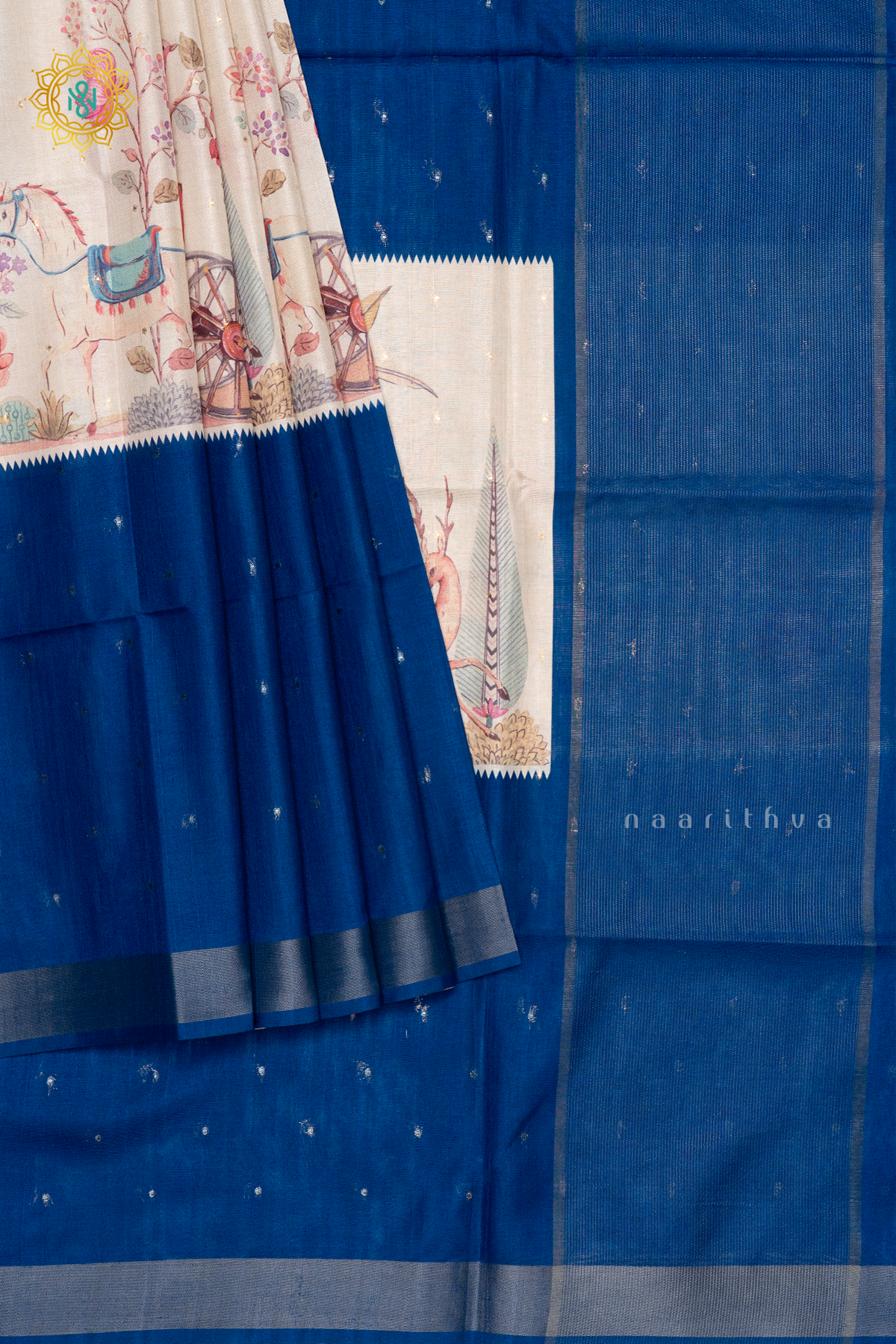 OFF WHITE WITH BLUE - SEMI TUSSAR