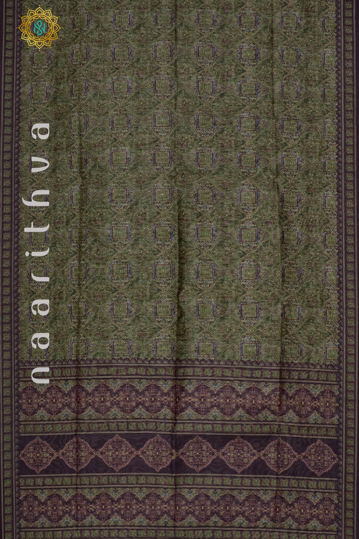 GREEN WITH BROWN - CHANDERI SILK COTTON