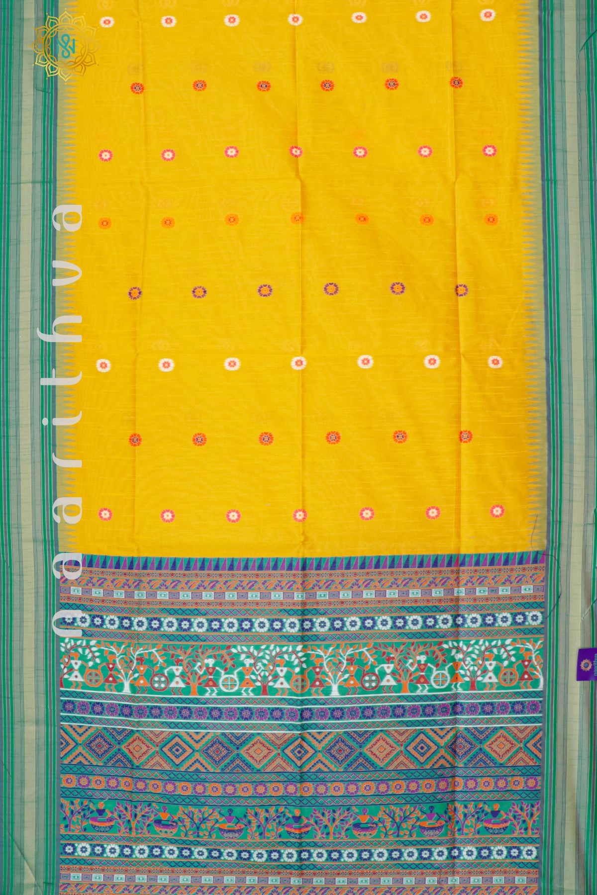 YELLOW WITH AQUA GREEN - POLY COTTON