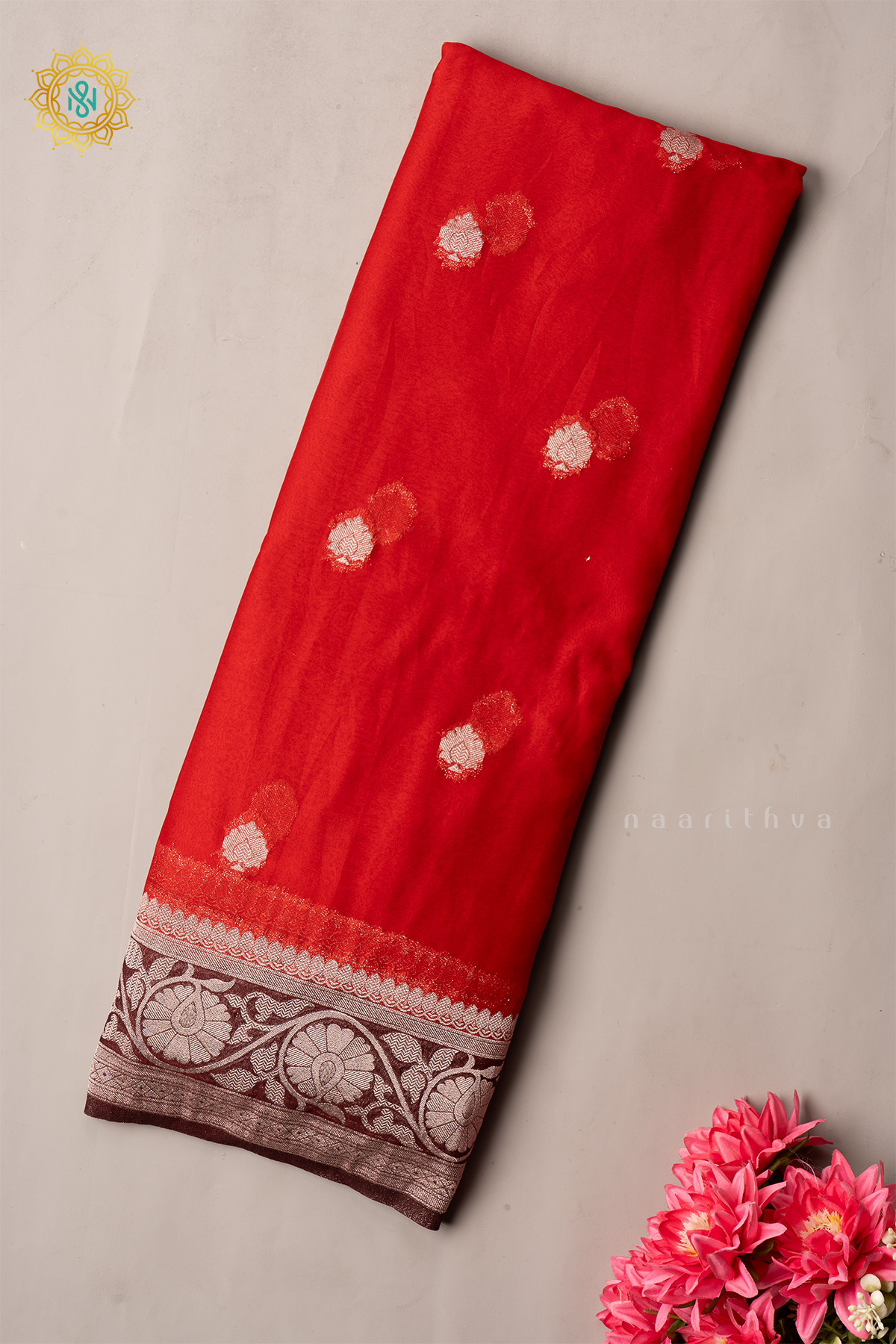 RED WITH BROWN - SEMI CHIFFON BANARASI